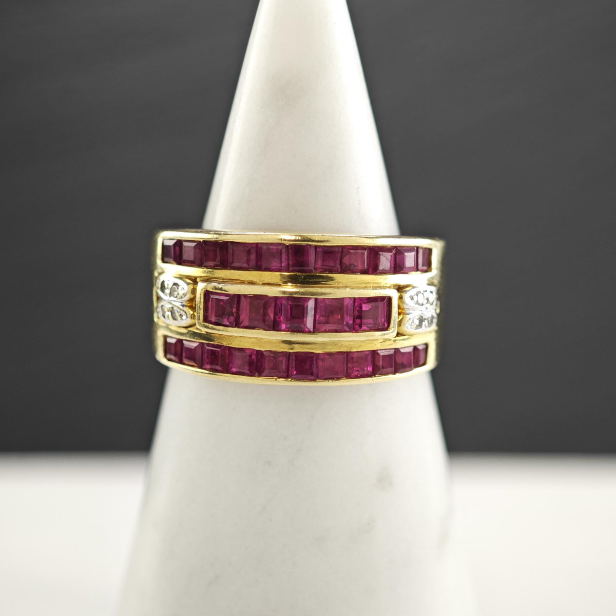 Natural Ruby & Diamond 14K Gold Wide Band Ring Sz 6 3/4 R6789