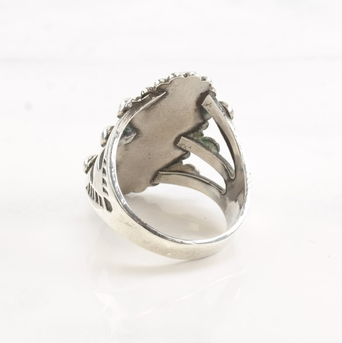 Vintage Fred Harvey Era Silver Ring Cerrillos Turquoise Oval Sterling Size 8 1/4