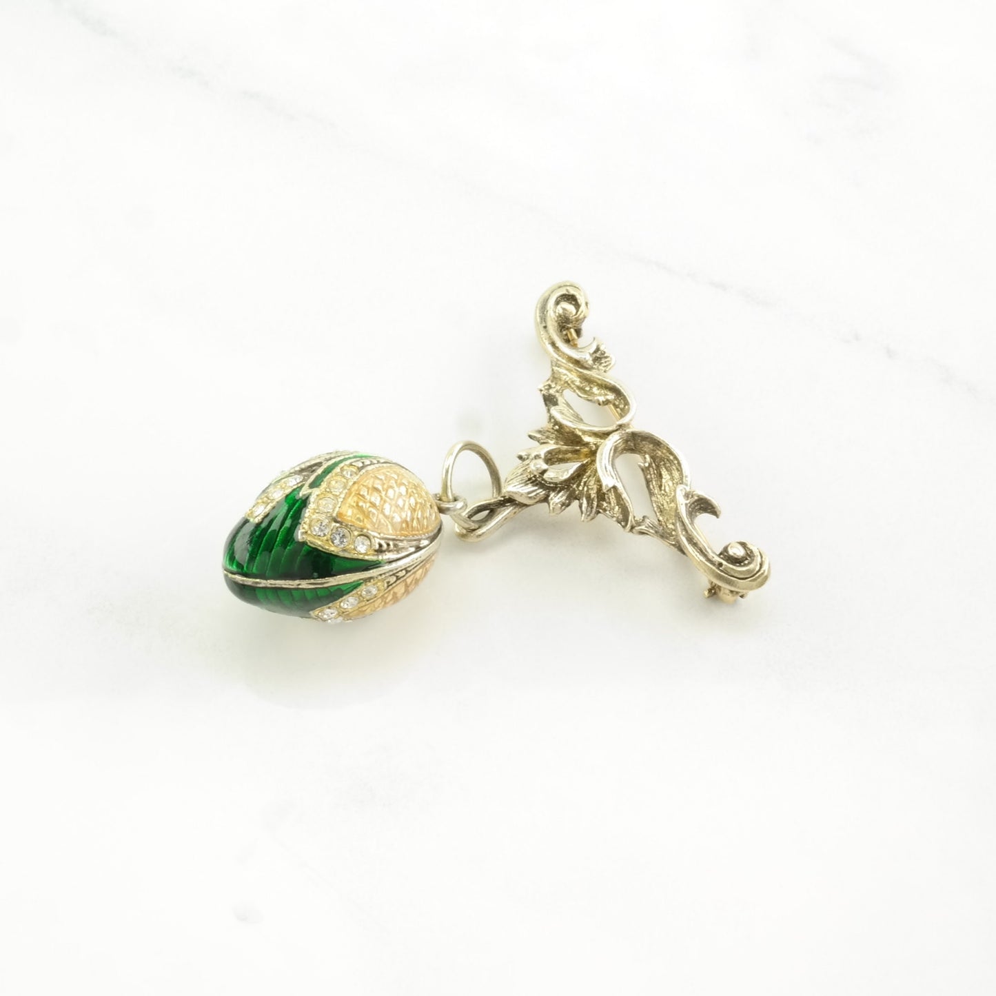 Vintage Soviet USSR Enamel, CZ Egg Sterling Silver Pendant