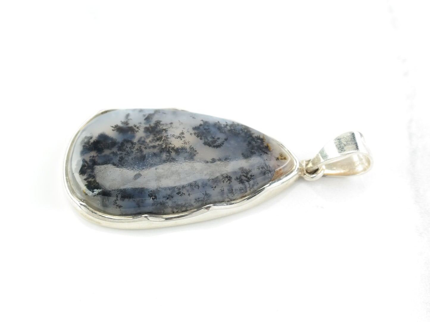 Dendritic Agate Oval Pendant Sterling Silver
