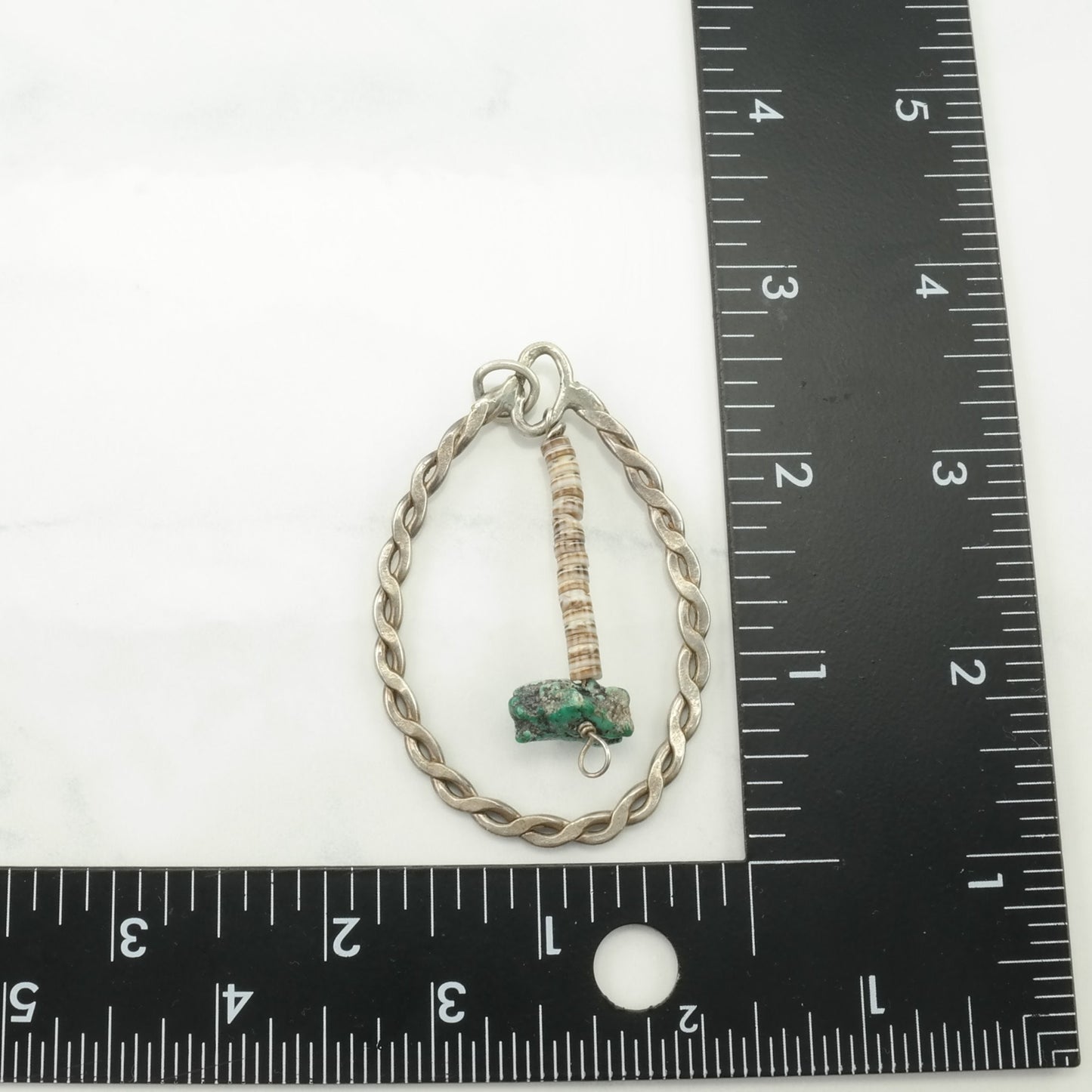 Vintage Native American Turquoise, Heishi Dangling Tomahawk Sterling Silver Pendant