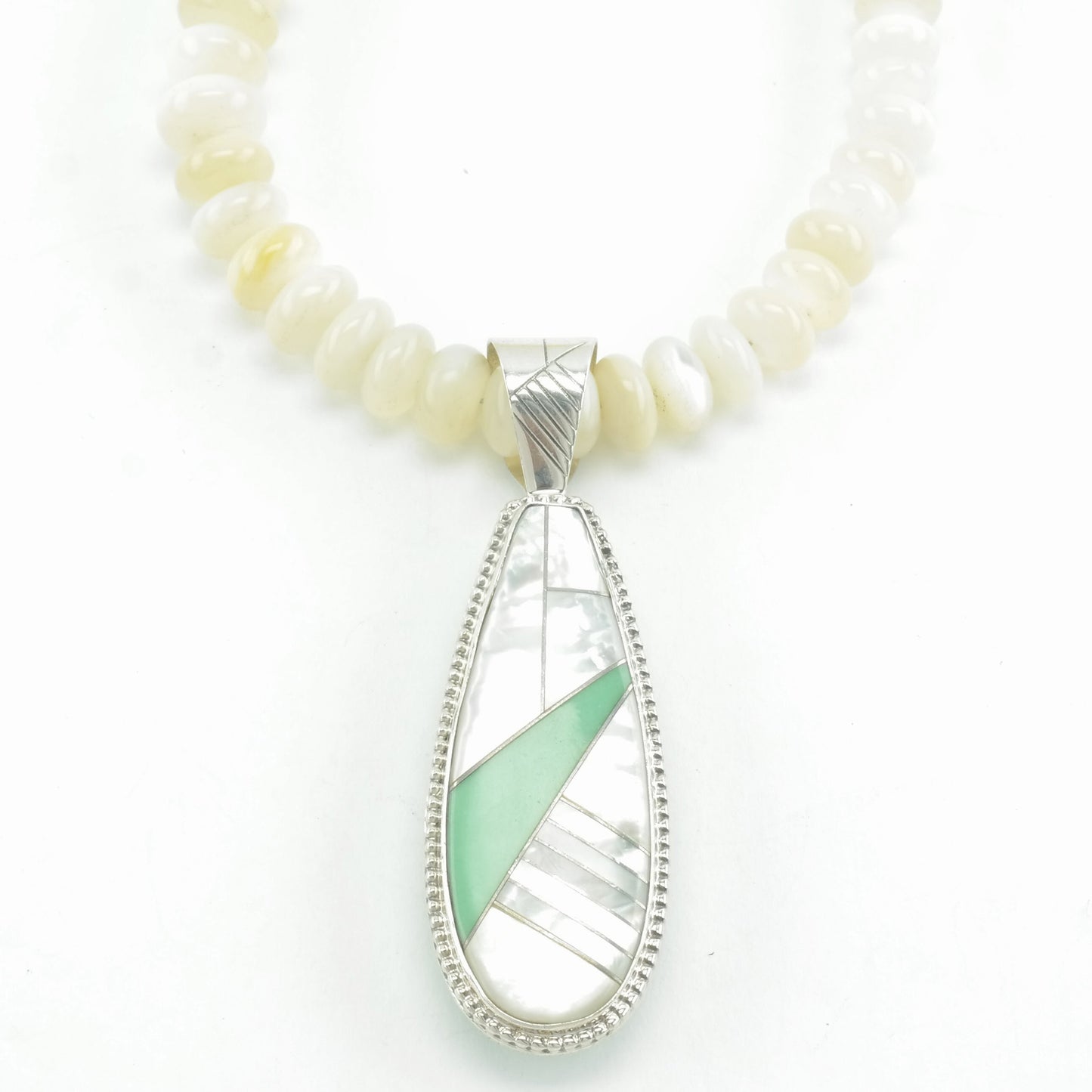 Vintage Turquoise, MOP Inlay, Bead, Reversible Necklace Sterling Silver