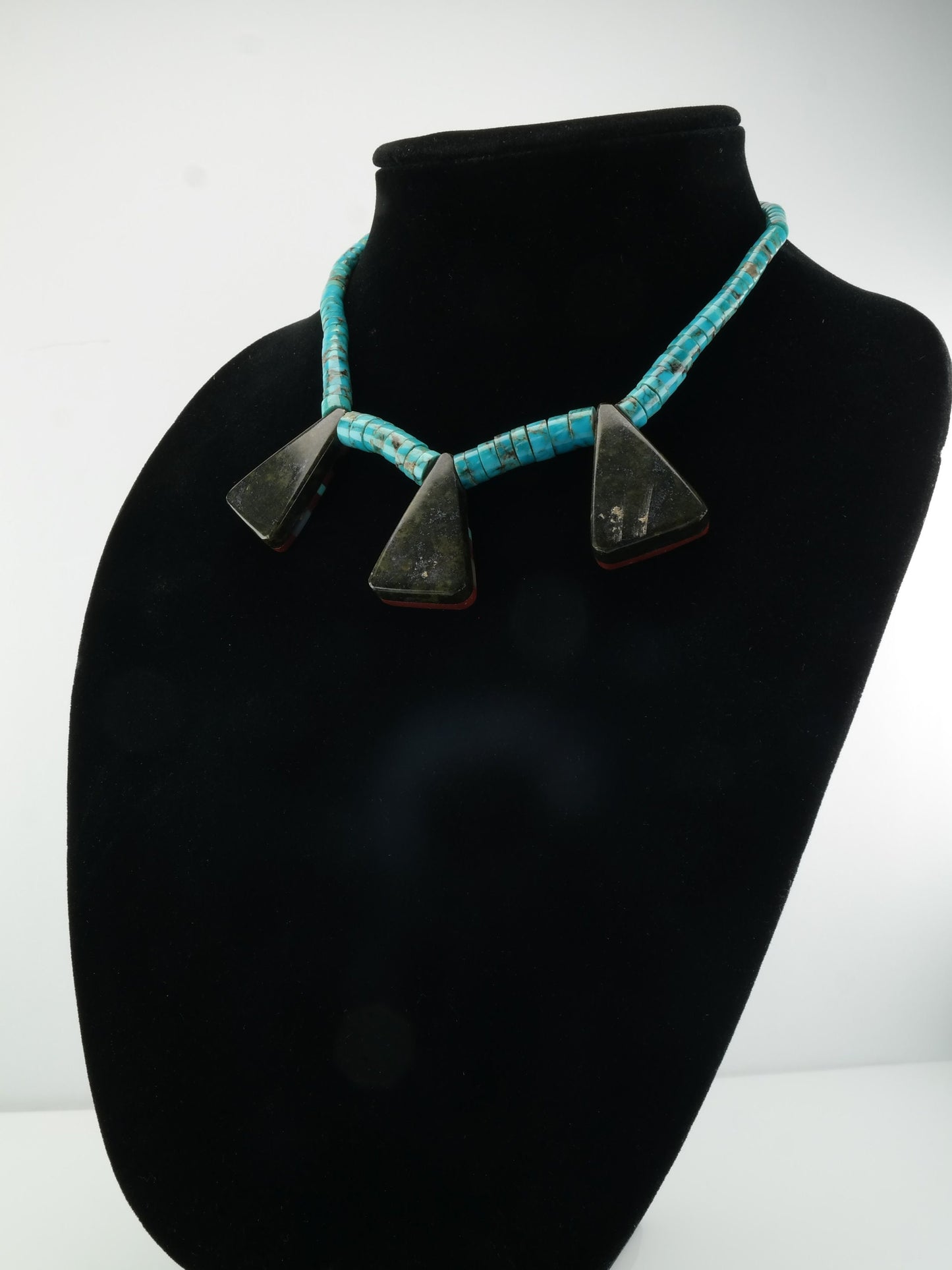 Vintage Native American Sterling Silver Jet Heishi Beads Necklace