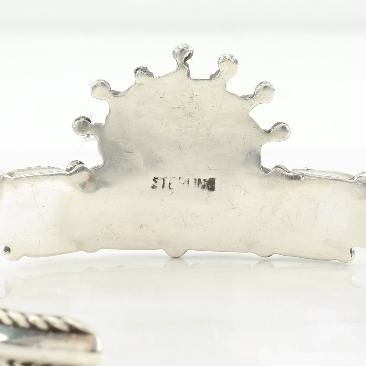 Southwest Sterling Silver Cuff Bracelet Blue Turquoise Needlepoint, Floral