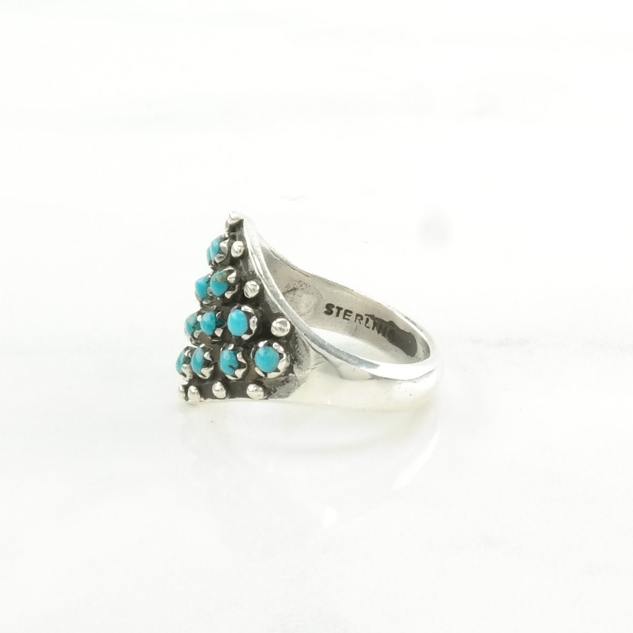 Southwest Silver Ring Turquoise Cluster Sterling Blue Size 5 1/2