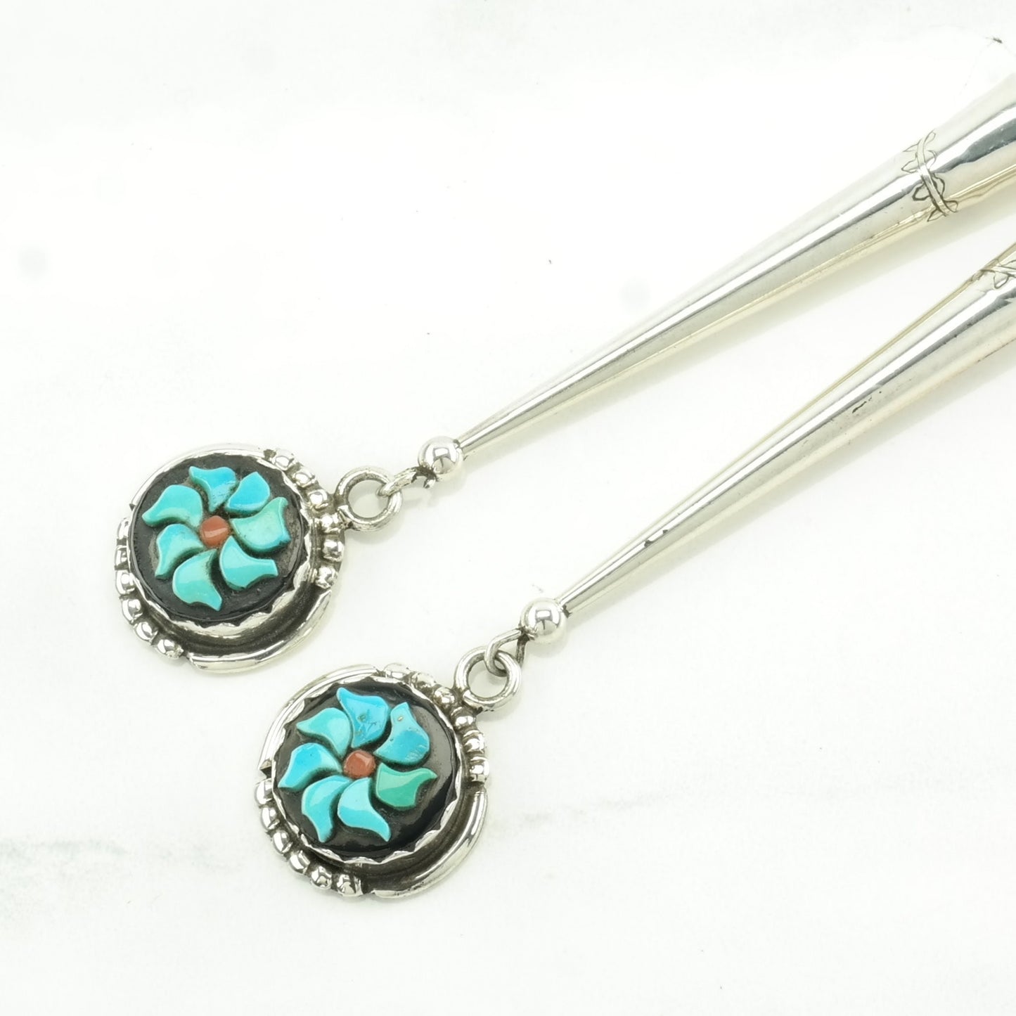 Vintage Bolo Tie Native American Sterling Silver Feather, Sun Inlay Necklace