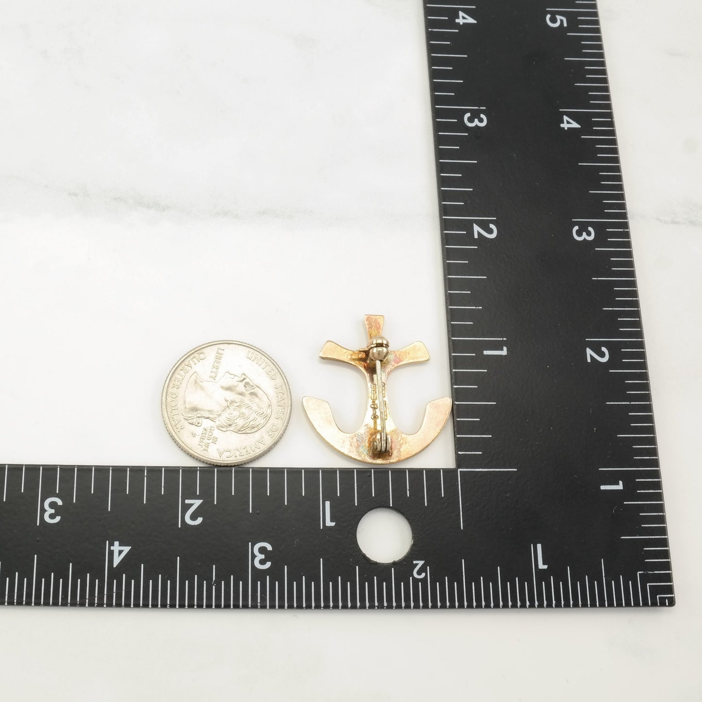 Anchor Brooch Enamel Gold Tone Sterling Silver