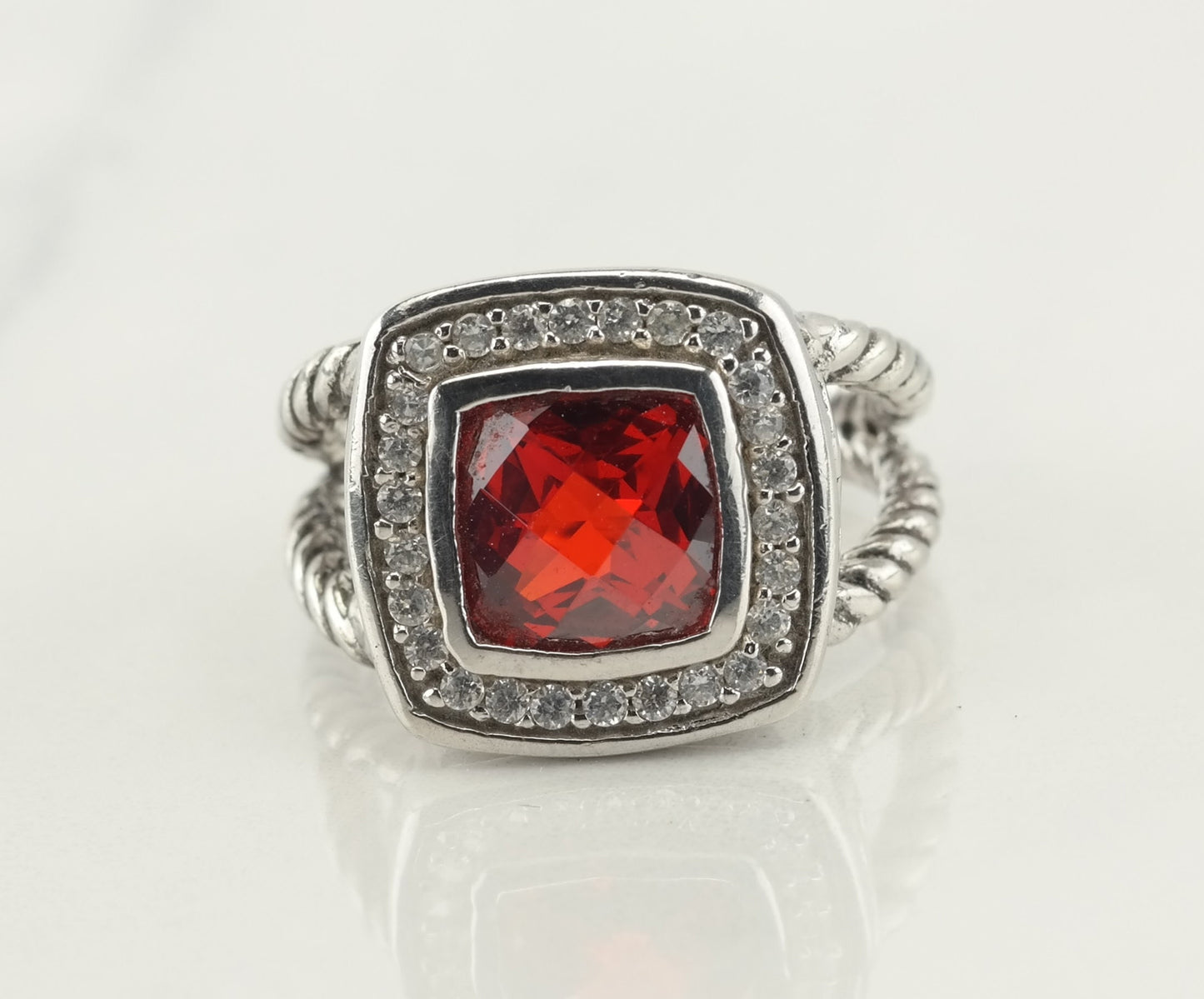 Vintage Sterling Silver Ring CZ Red Size 6