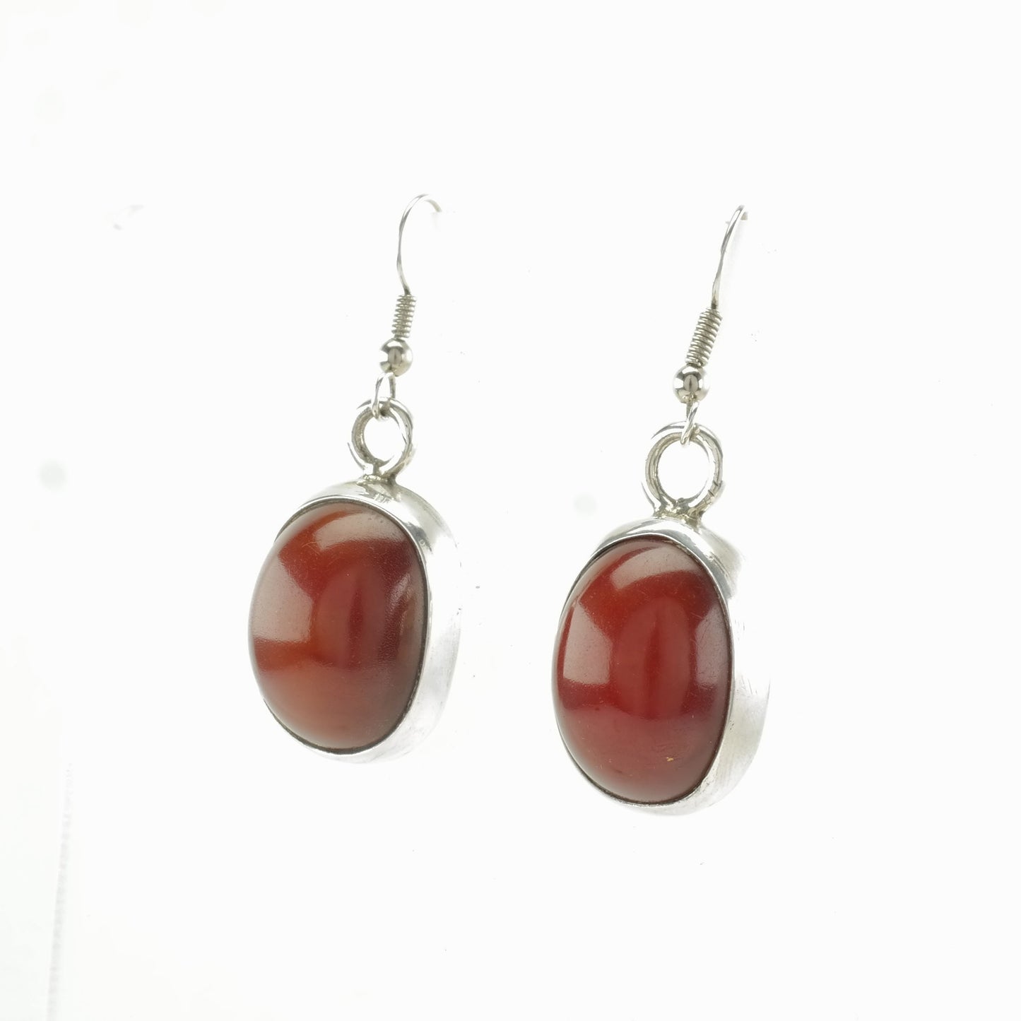 Vintage Sterling Silver Fish Hook Earrings Red Phenolic Resins "Amber"