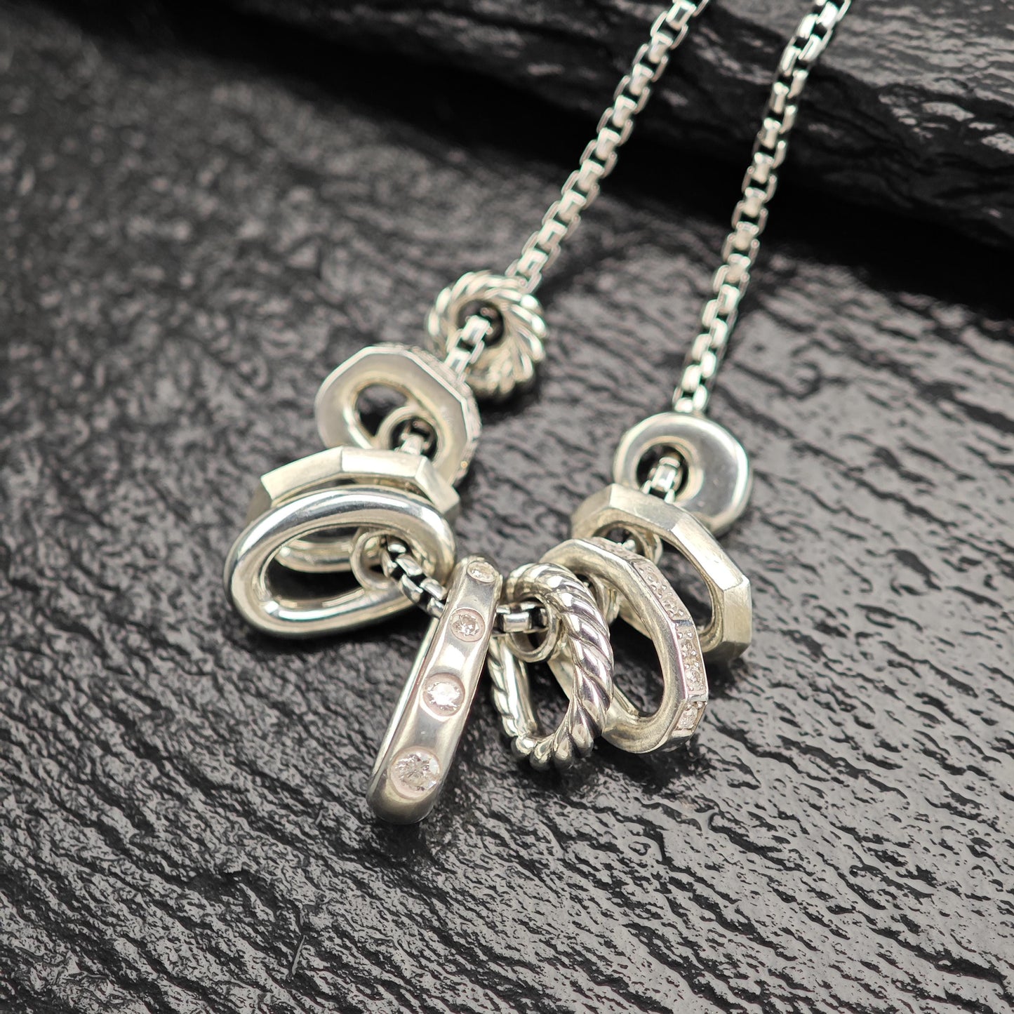 David Yurman Sterling Silver Diamond Stax Necklace Small