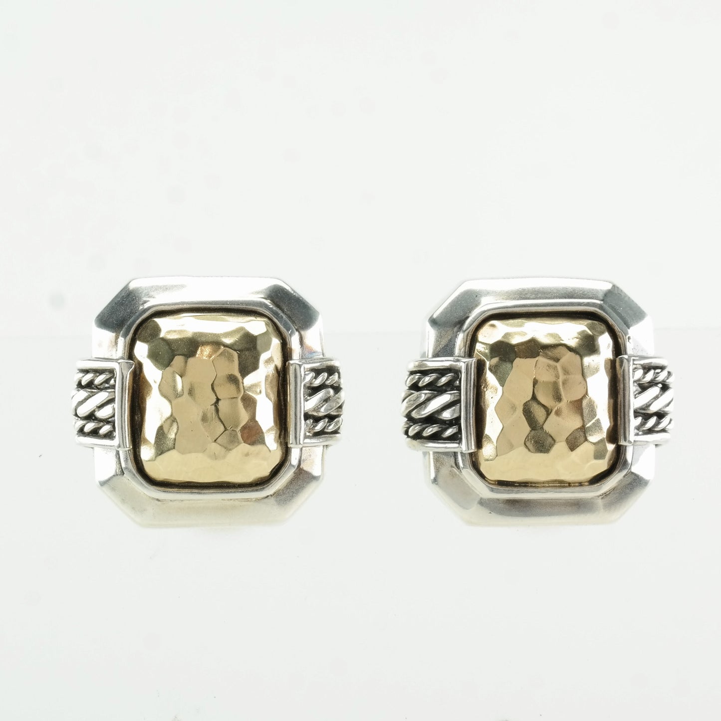 Vintage Sterling Silver 14K Gold Hammered Earrings | 925 Clip-Ons | 1990s | Riz