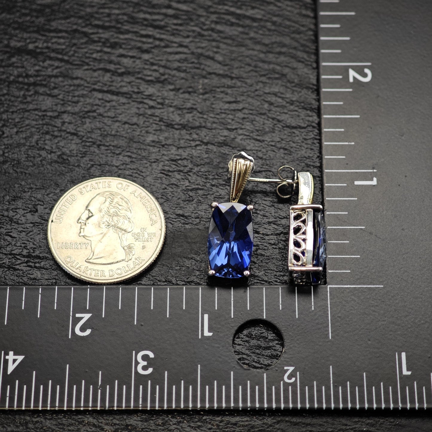 Designer Blue Lab Sapphire, 14K Gold Accent Sterling Silver Stud Earrings ER3183