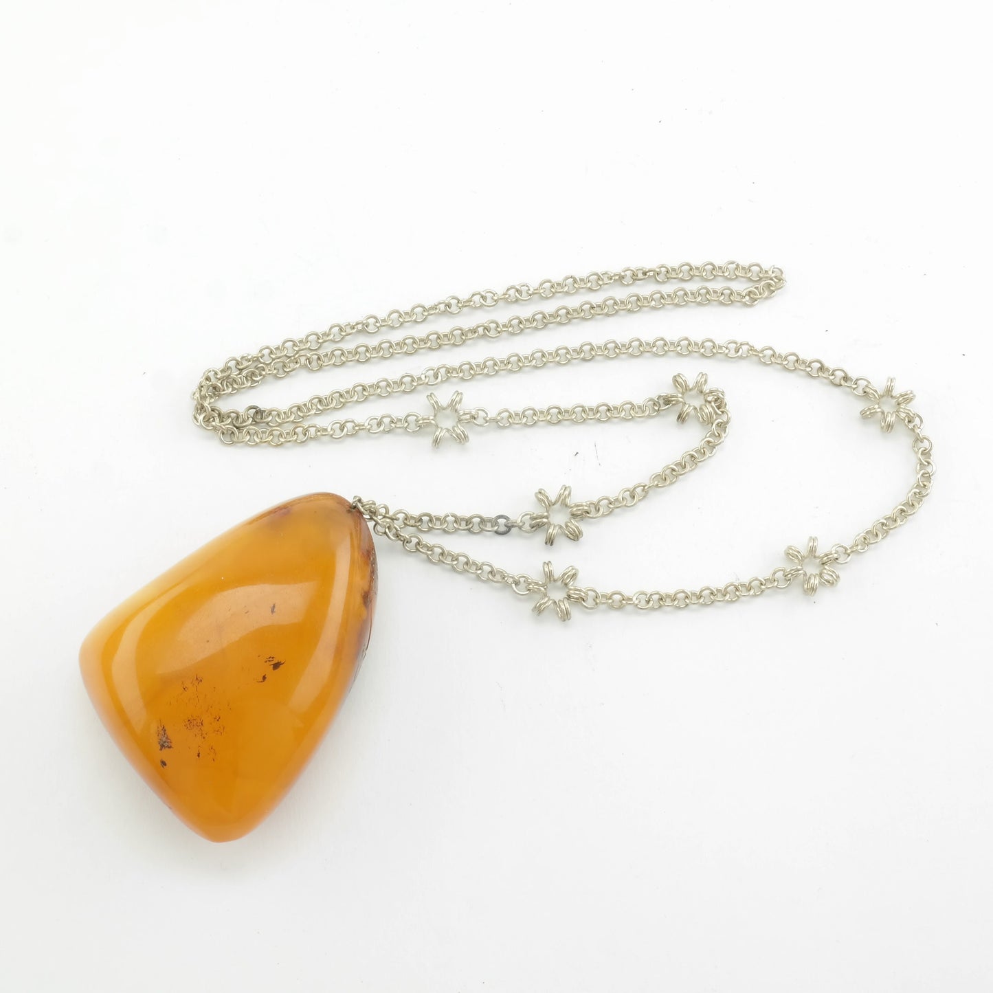 Large Amber Butterscotch Chain Necklace Silverplate