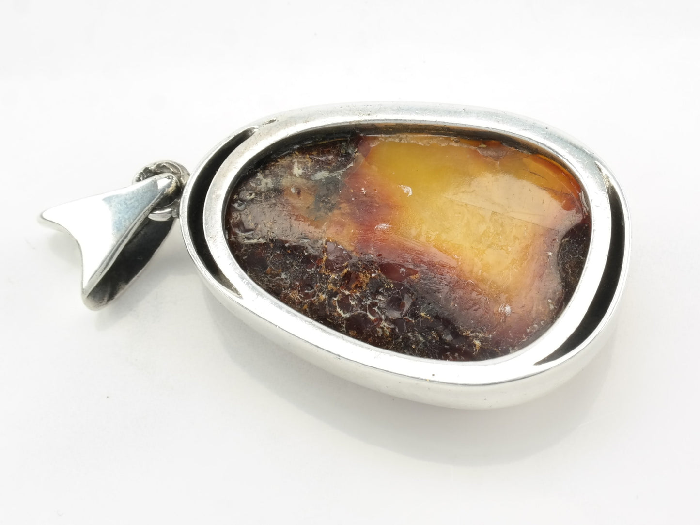 Vintage Boho Amber Sterling Silver Pendant