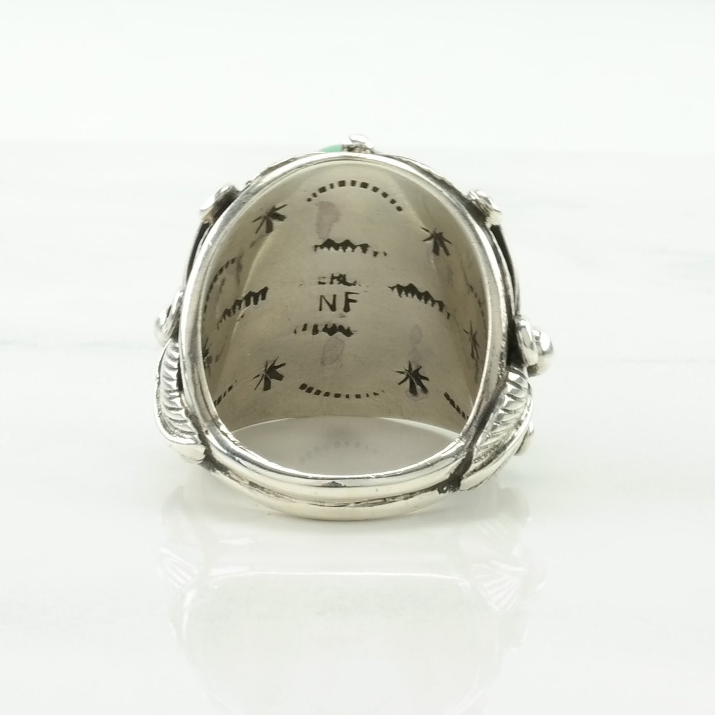 Vintage Native American Silver Ring Turquoise Leaf Sterling Blue Size 10