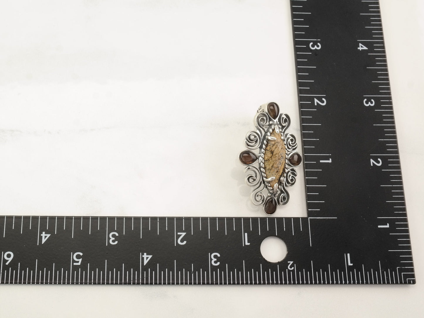 Vintage Relios Jasper, Smoky Quartz Sterling Silver Pendant