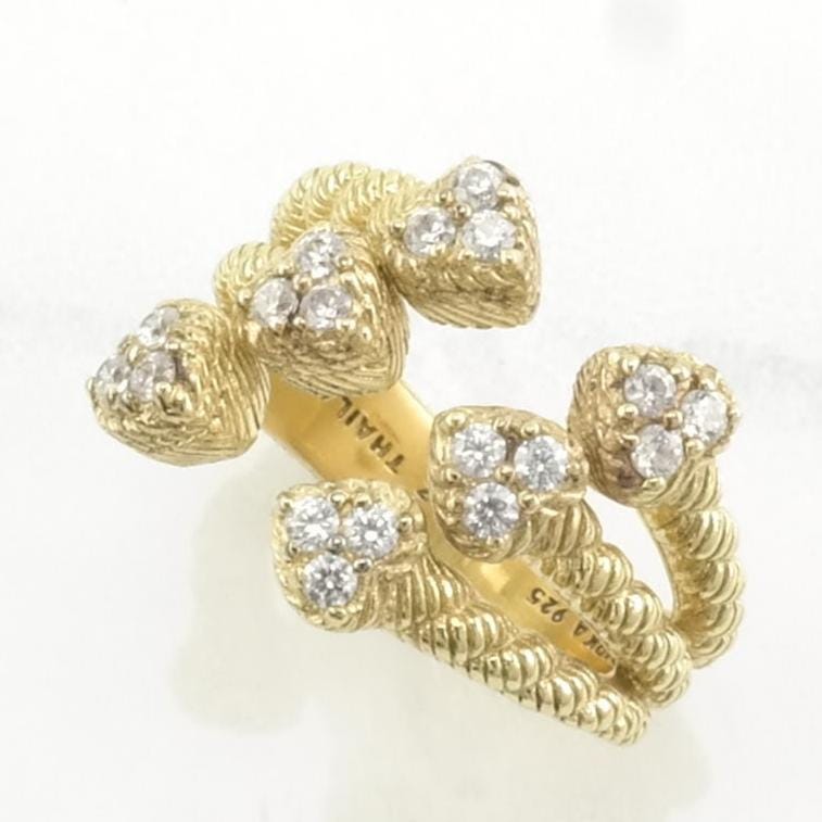 Vintage Judith Ripka Silver Ring DQCZ, Hearts Gold Plated Sterling Size 7