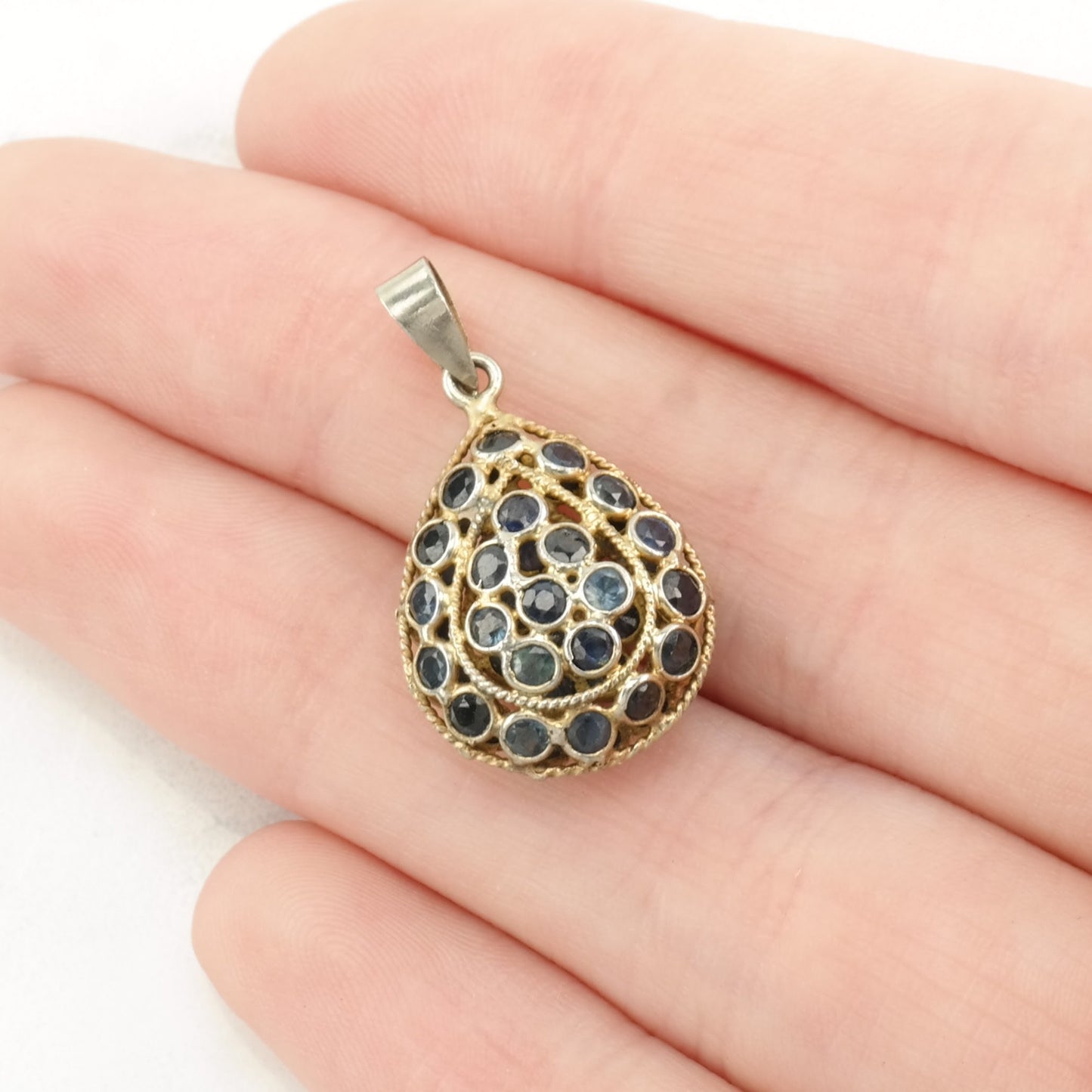 Vintage Natural Sapphire Gold Toned Sterling Silver Pendant