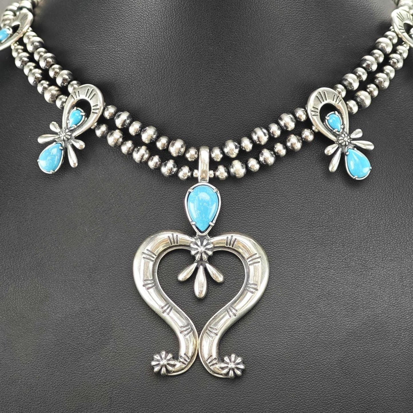 American West, Carolyn Pollack, Floral Squash Blossom Necklace Sterling Silver