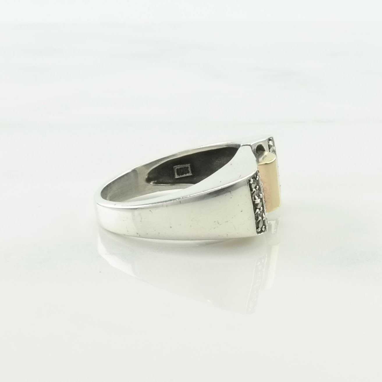 Vintage Sterling Silver Ring 10K Gold Accent, Marcasite Size 7