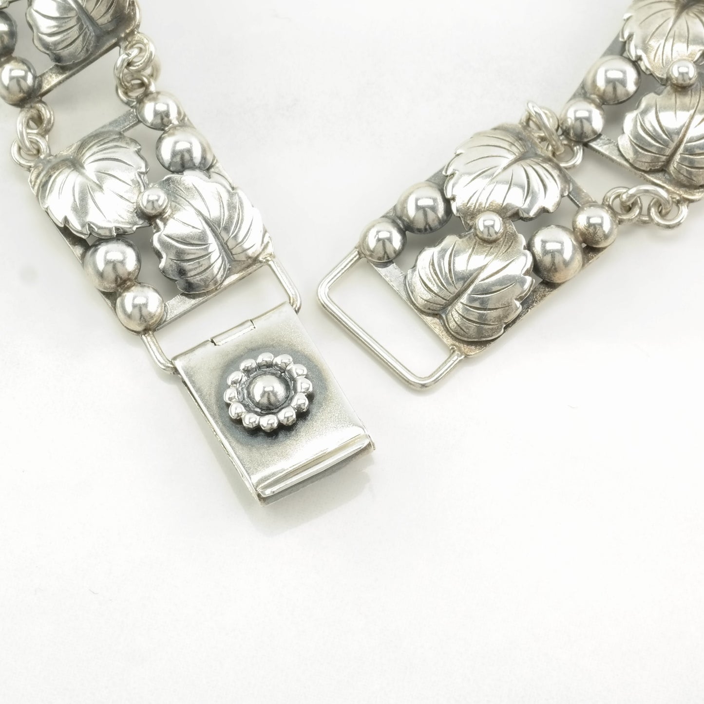 Vintage Danish Sterling Silver Leaf Chain Art Nouveau Necklace