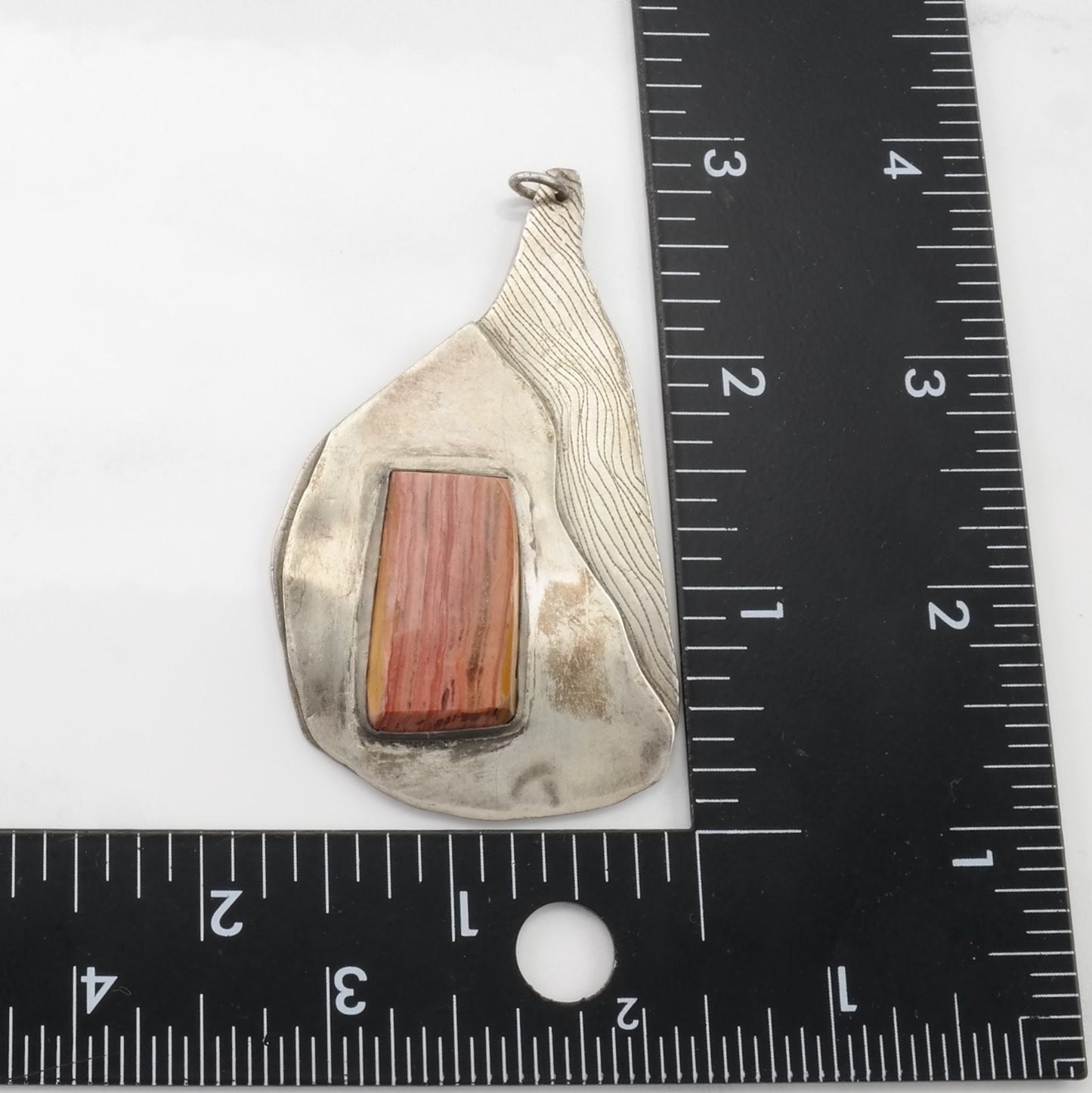 Vintage Modernist Jasper Large, Brutalist Sterling Silver Pendant