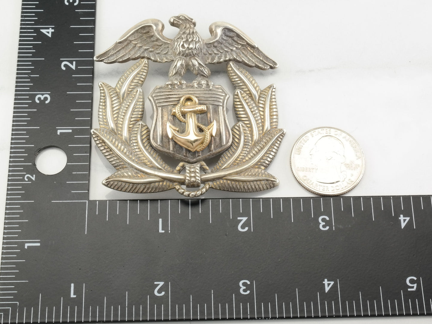 WW2 US Navy Officers Cap Emblem Sterling Silver