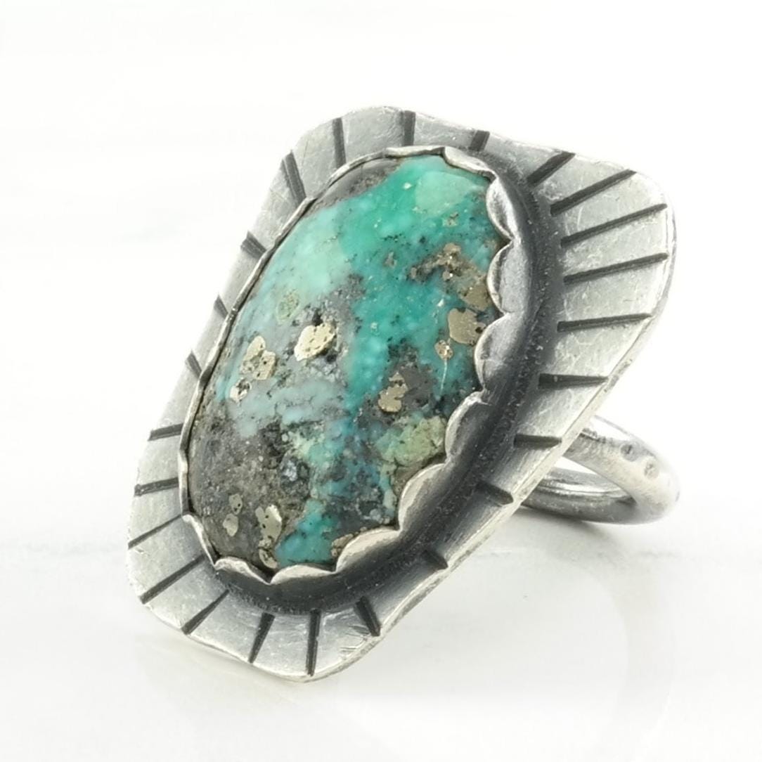 Vintage Southwest Silver Ring Turquoise Large Sterling Blue Size 5 1/2