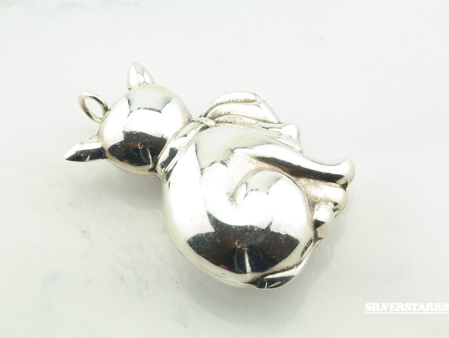 Vintage Cat Sterling Silver Pendant Silver