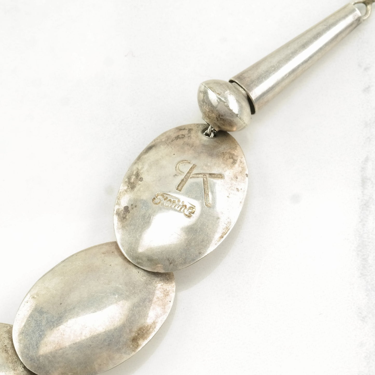 Vintage Native American Sterling Silver Flat Beads Stamped Necklace