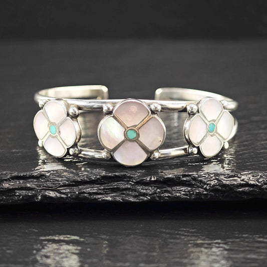 Zuni, Native American MOP, Inlay Cuff Bracelet Sterling Silver