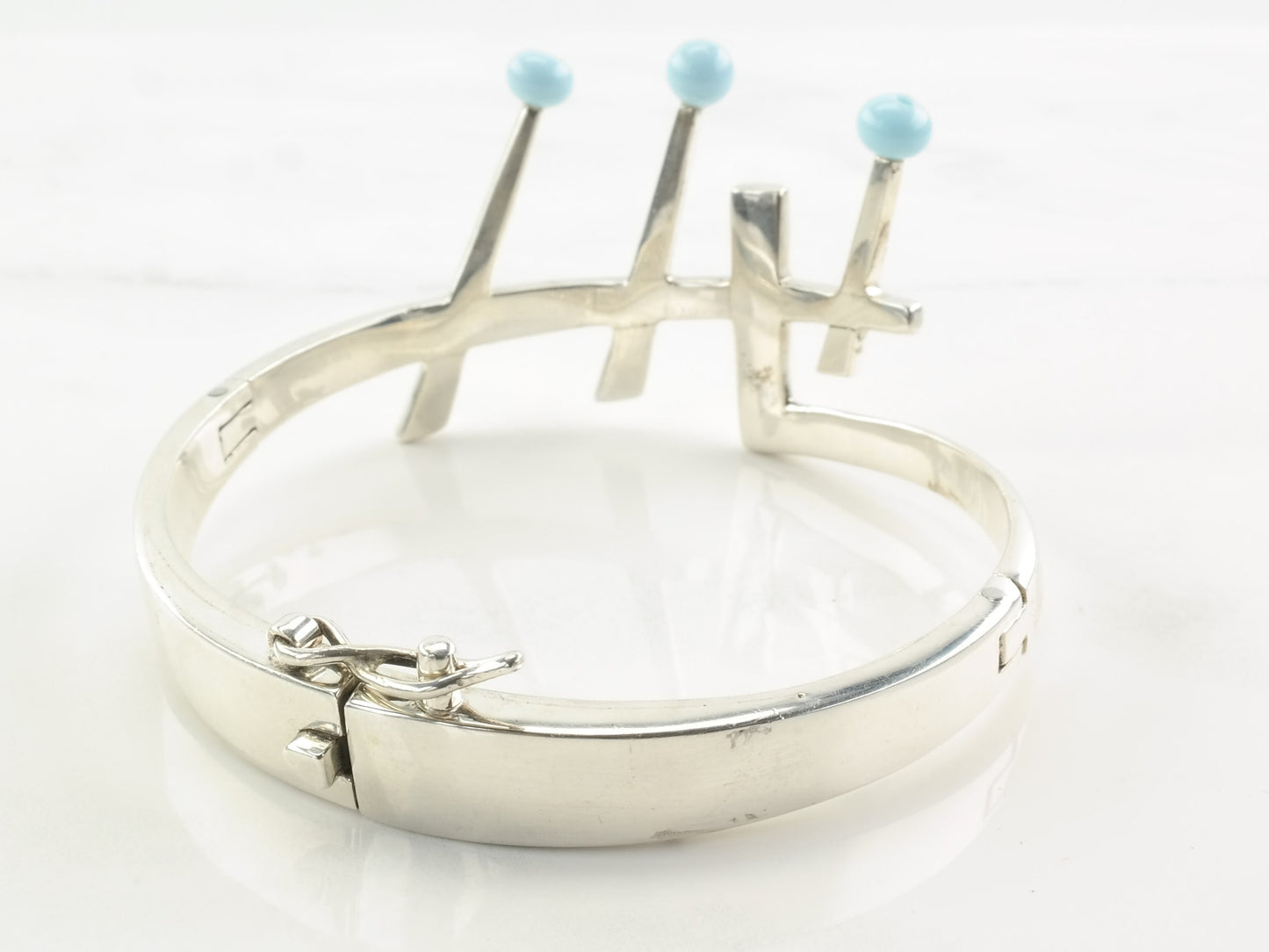 Sigi Taxco Sterling Silver Bracelet | Blue Crown Bracelet | Modernist Mexican Silver Jewelry | 1970s