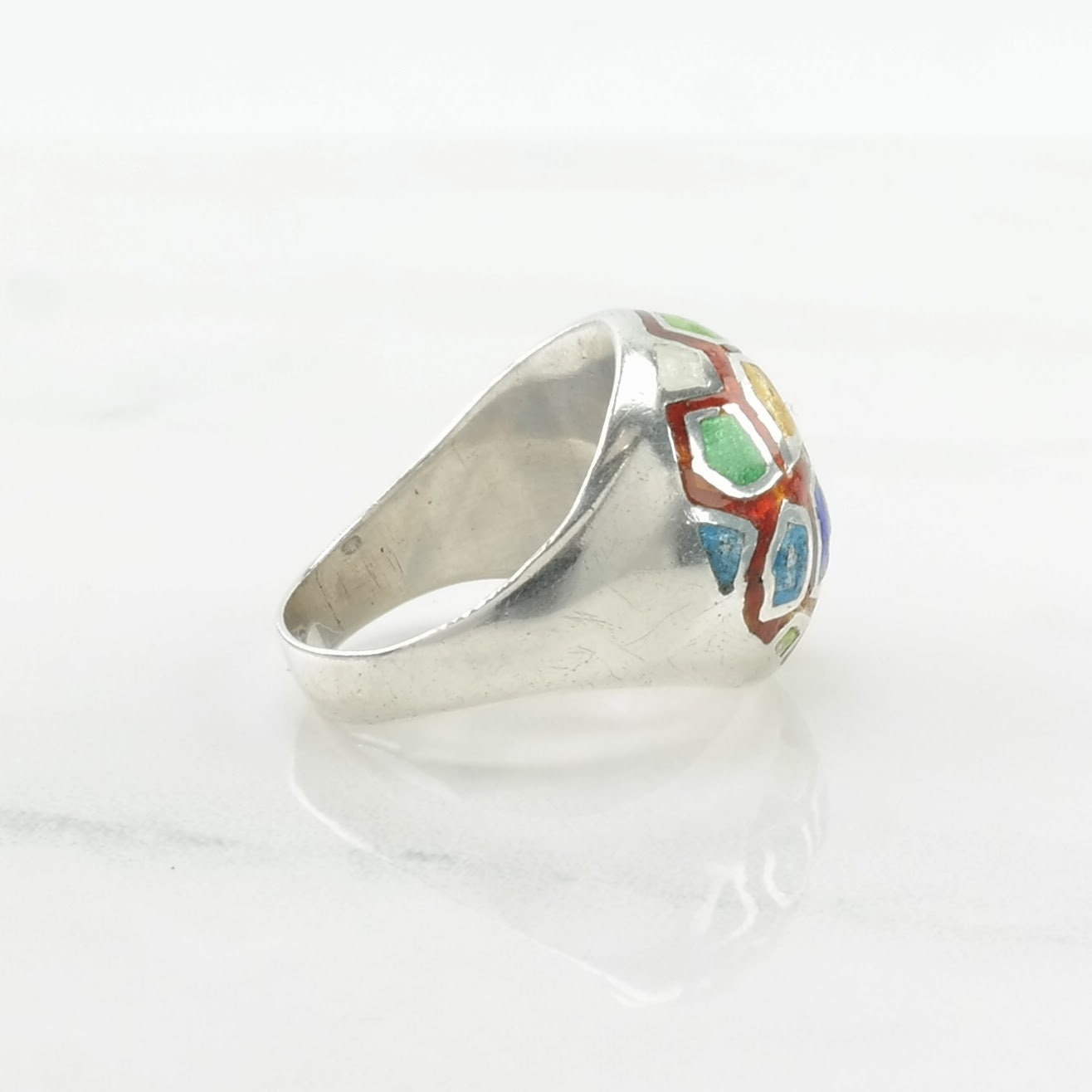 Vintage Sterling Silver Ring Enamel Honeycomb Size 7