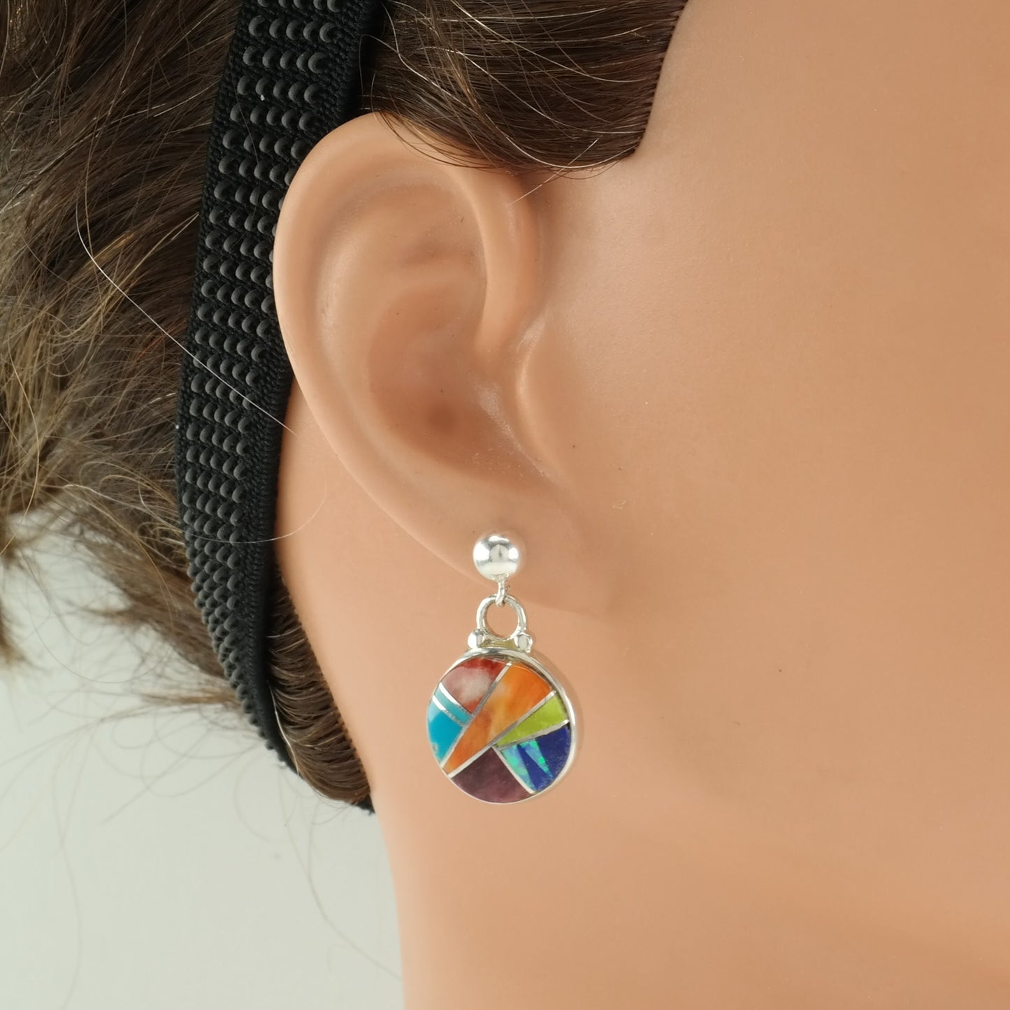 Ferris Sterling Silver Multi Gemstone Inlay Earrings Stud, Dangle