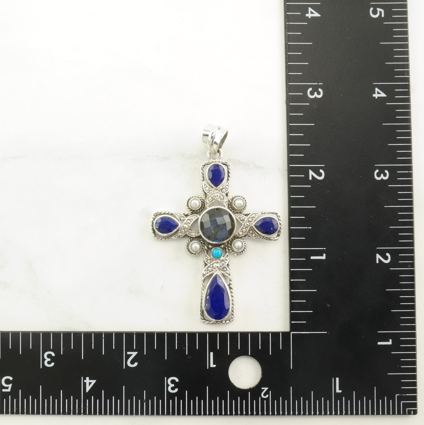 Vintage Nicky Butler Labradorite, Lapis Lazuli Turquoise, Pearl Sterling Silver Pendant