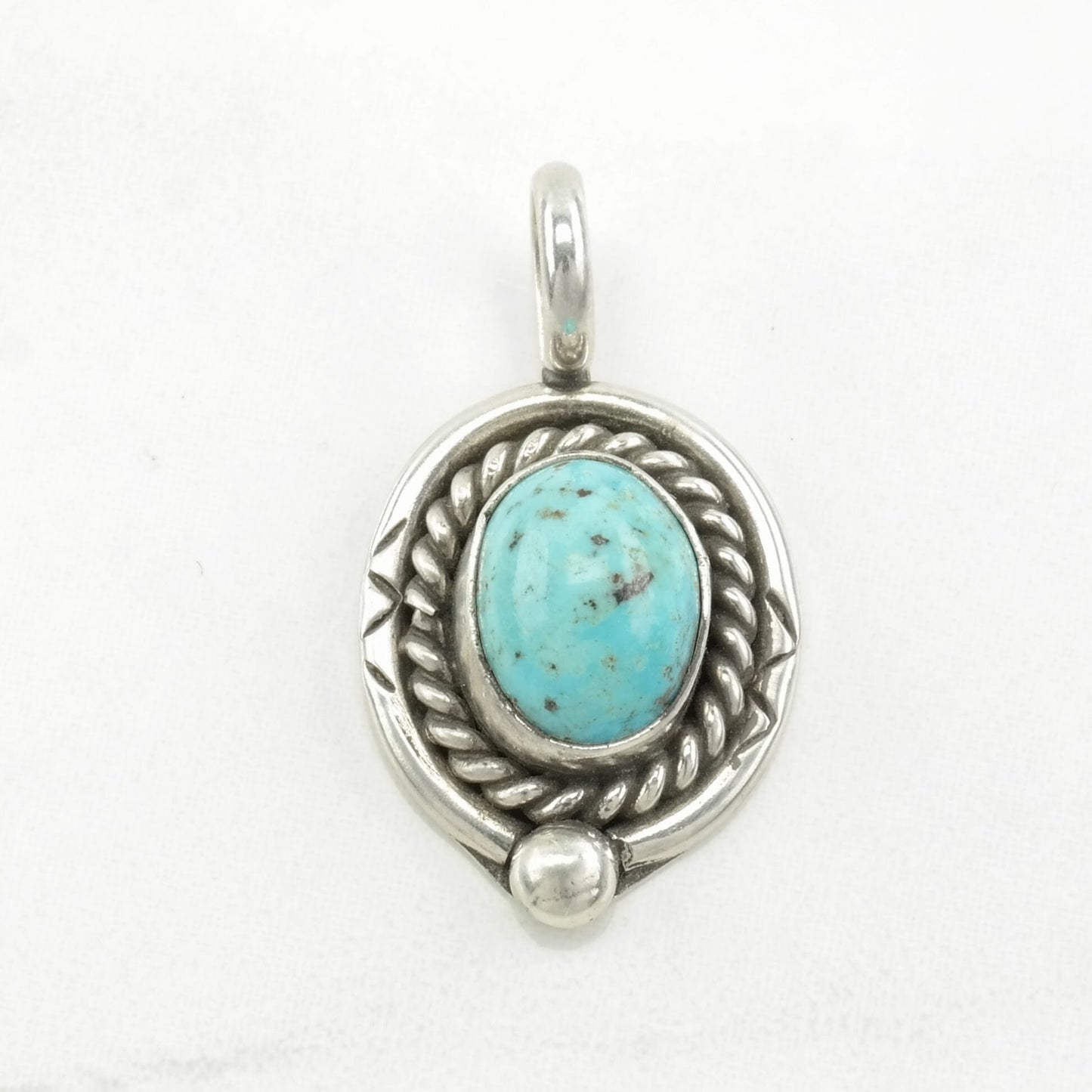 Vintage Native American Turquoise Oval Sterling Silver Pendant