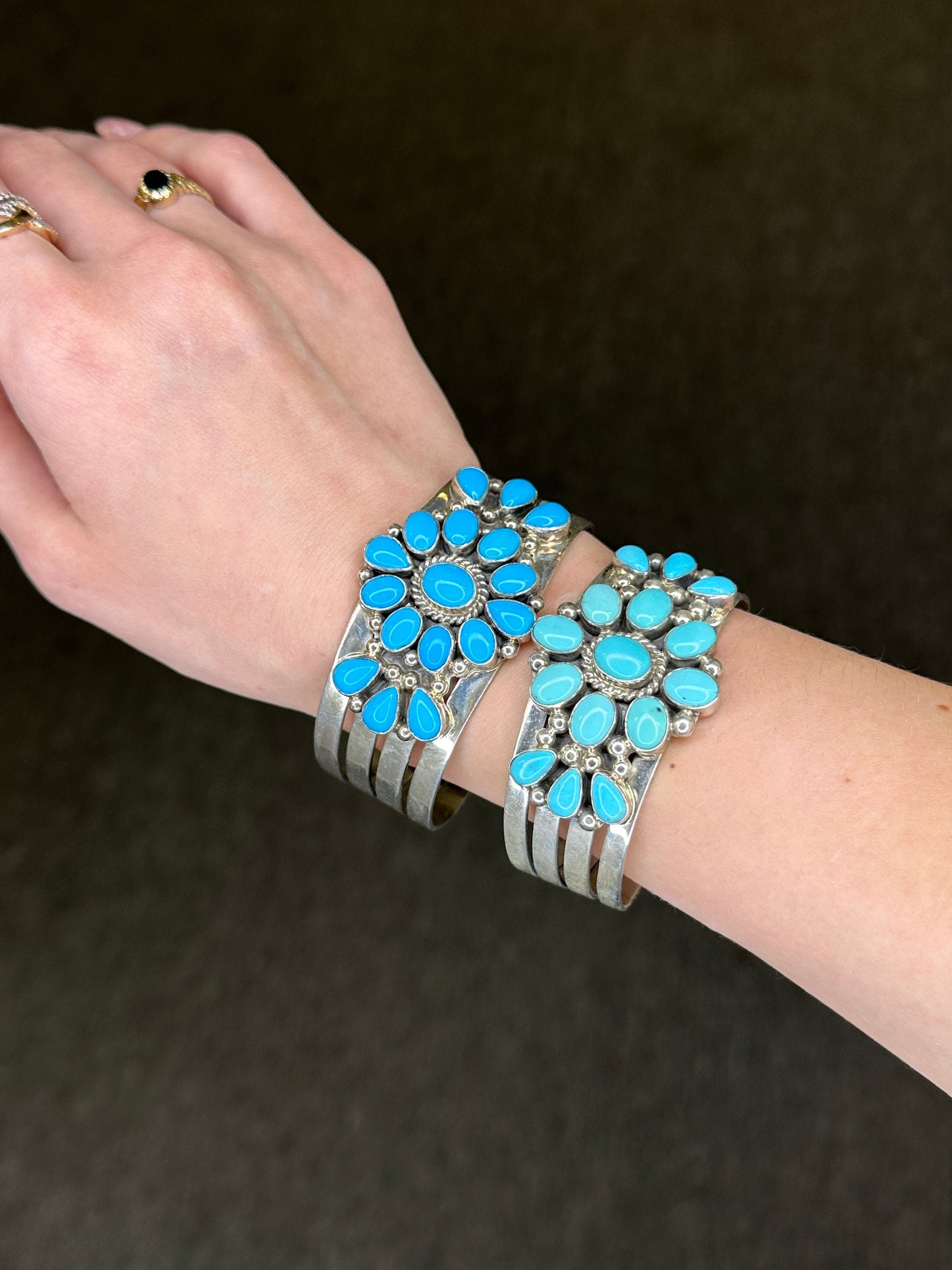 Navajo Sterling Silver & Turquoise Cluster Cuff Bracelet | Signed Kathleen Chavez | Southwestern Jewelry | 7" Wrist | Statement Cuff