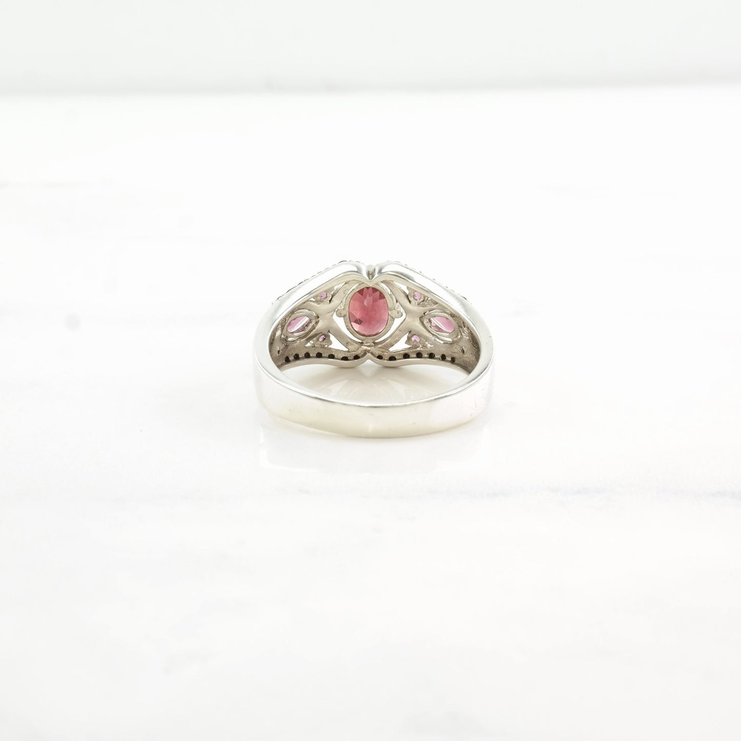 Vintage Sterling Silver Ring Raspberry Rhodolite Garnet Faceted Onyx Red, Purple, Black Size 11