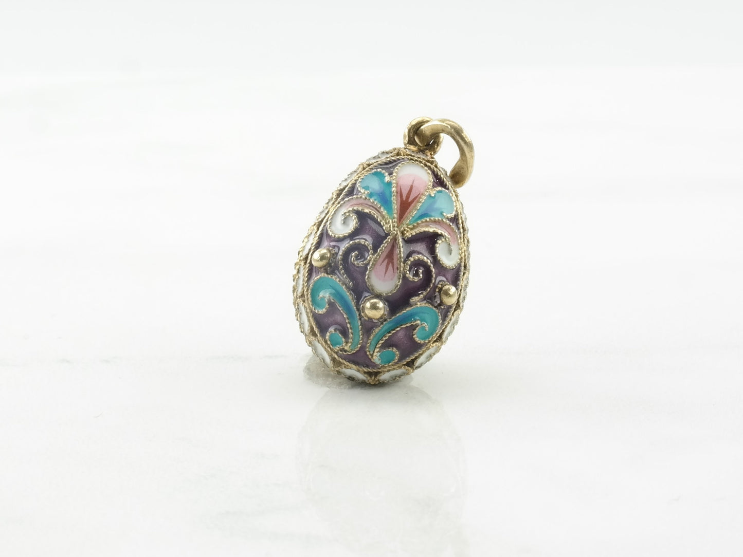 Vintage Sterling Silver Enamel Faberge Style Pink Blue White Pendant