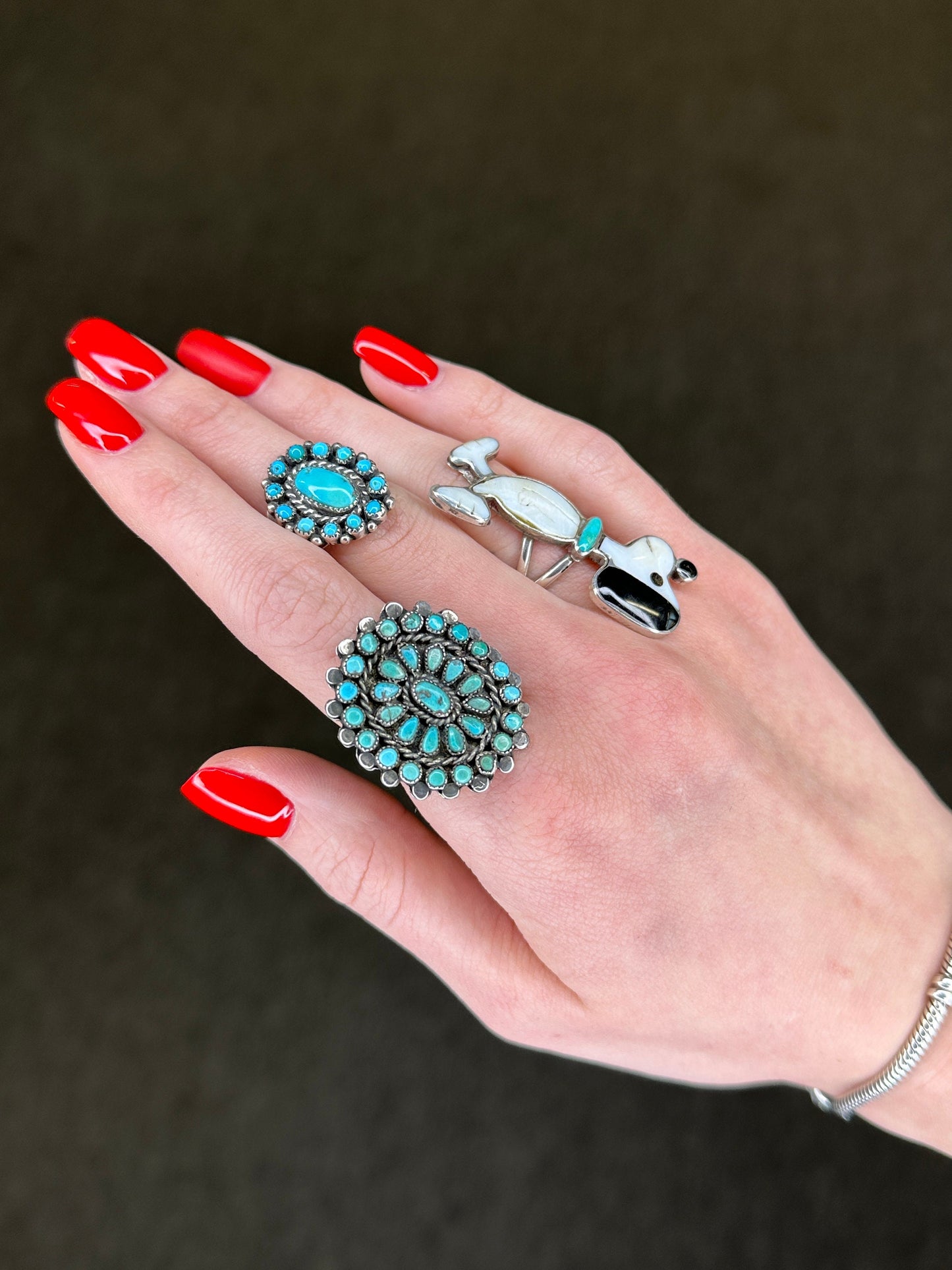 Vintage Native American Ring Turquoise Cluster Sterling Silver 5 3/4