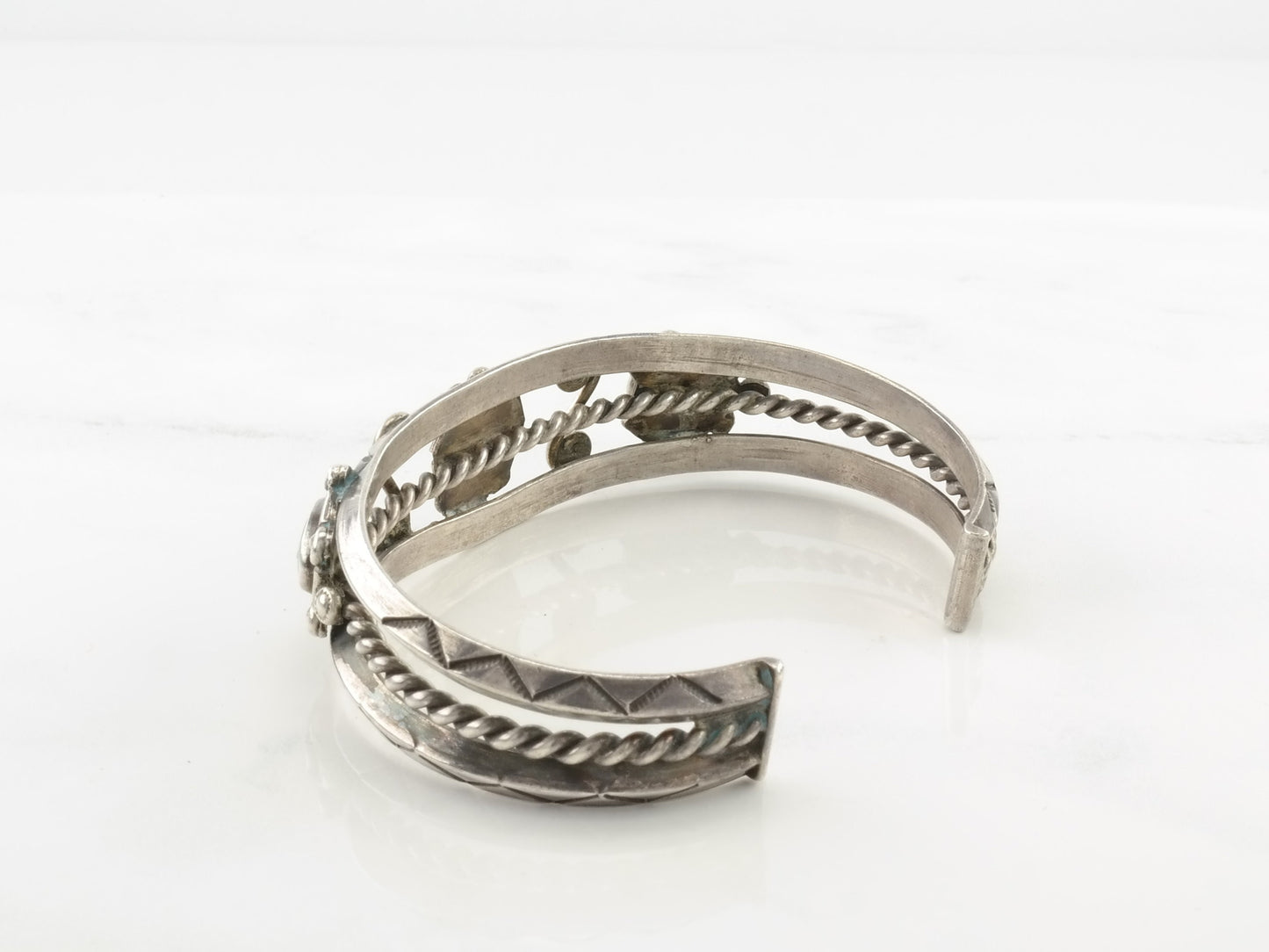 Native American Blue Gem Turquoise Cuff Bracelet Sterling Silver