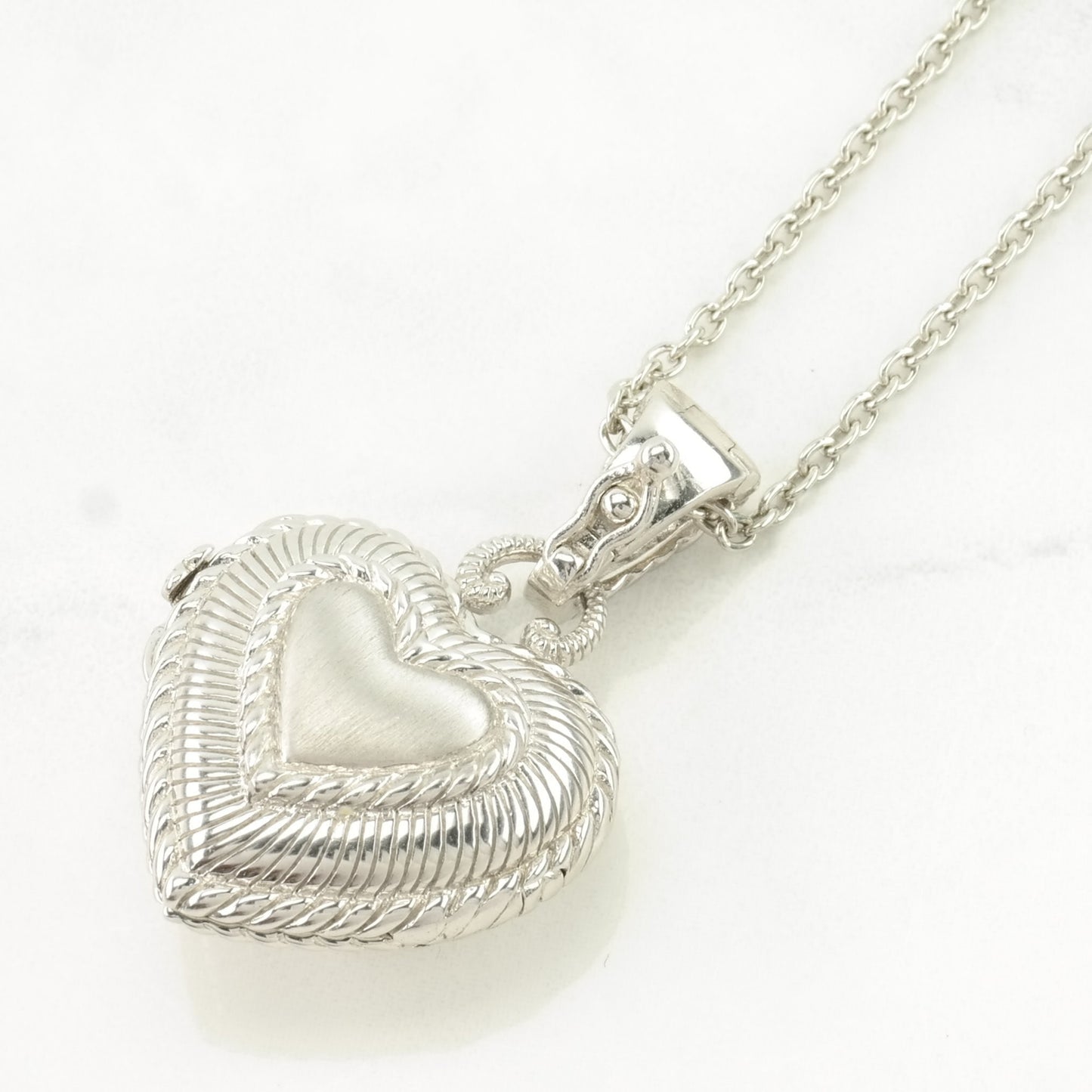 Vintage Judith Ripka Sterling Silver Red Enamel Heart Locket Necklace