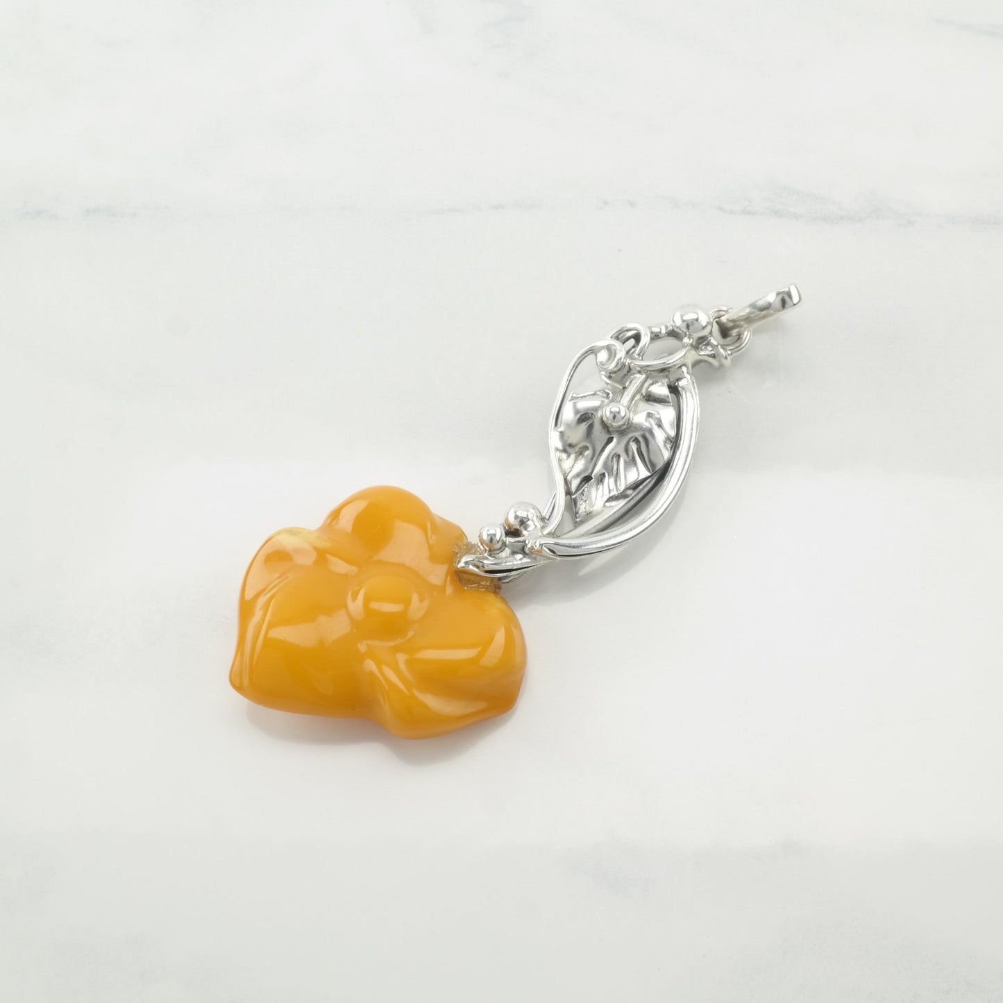 Vintage Butterscotch Amber Flower Pendant European Sterling Silver