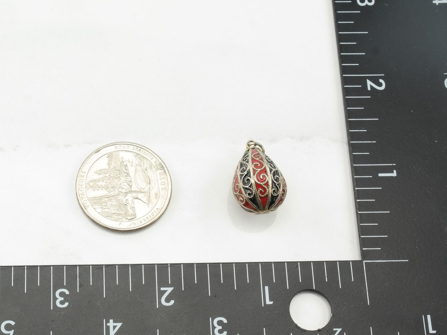 Vintage Sterling Silver Enamel Soviet Russia Egg Red Black Pendant