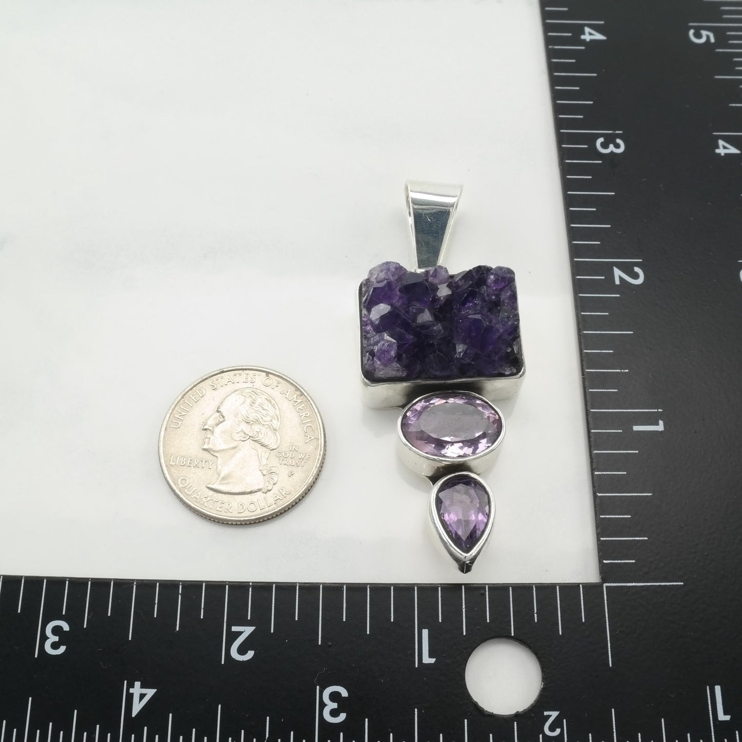 Vintage Amethyst Druzy Pendant Sterling Silver