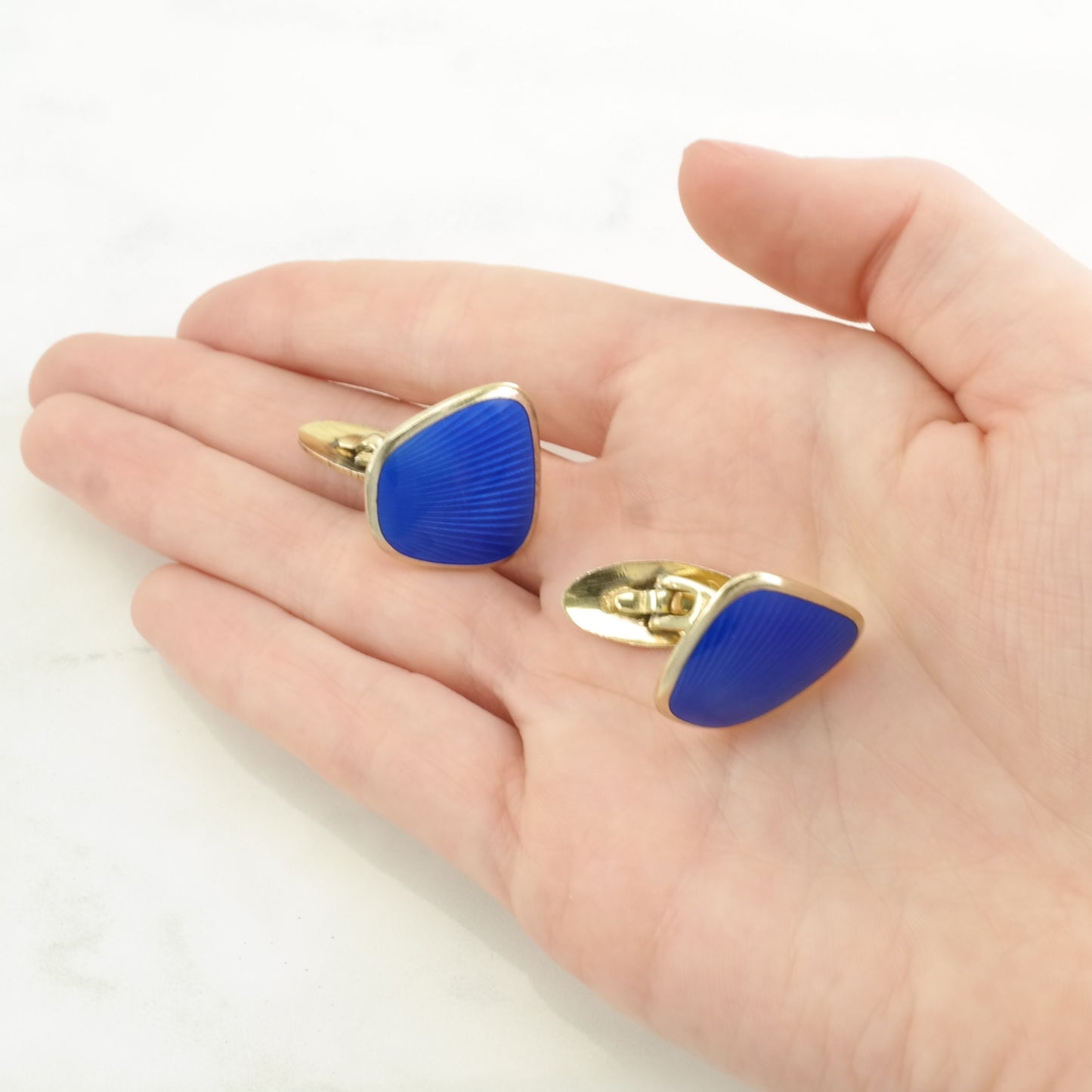 Vintage Norway OPRO Blue Enamel Sterling Silver Cufflinks