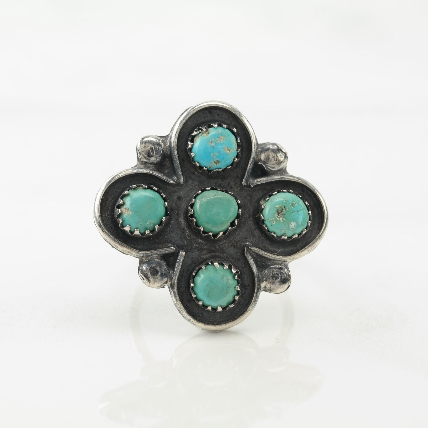 Native American Silver Ring Turquoise Cross Cluster Sterling Size 6 1/4