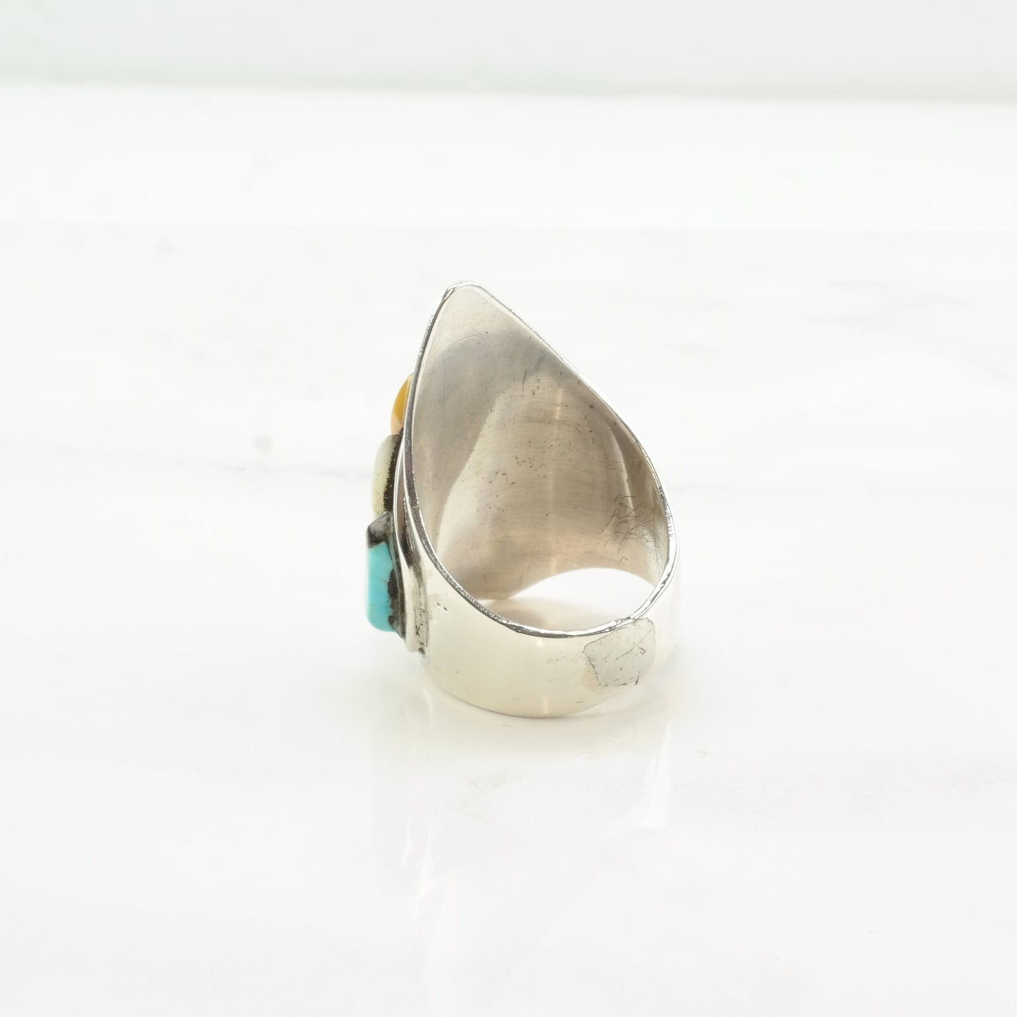 Vintage Zuni Silver Ring MOP Turquoise Cobblestone Inlay Sterling Size 9 3/4