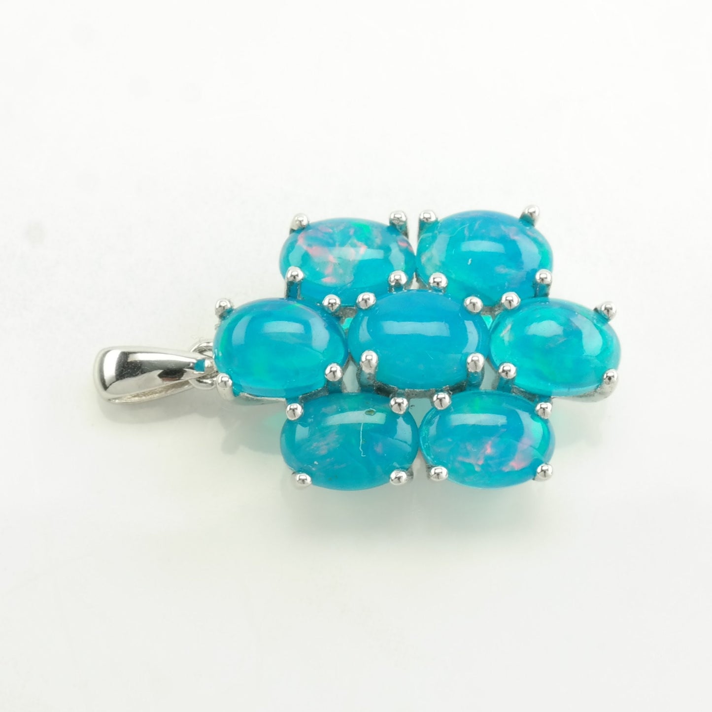 Vintage Blue Lab Opal Cluster Sterling Silver Pendant