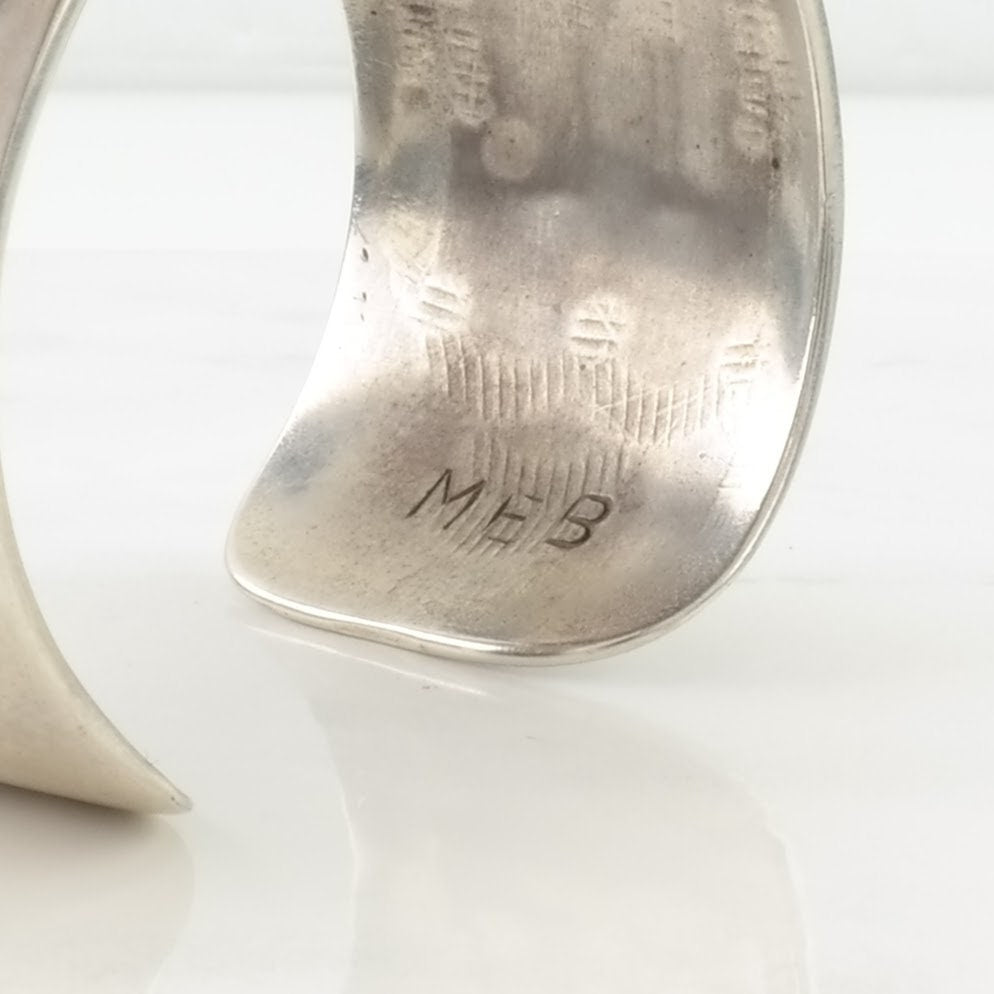 Vintage Native American, Begay Sterling Silver Cuff Bracelet Overlay Yei